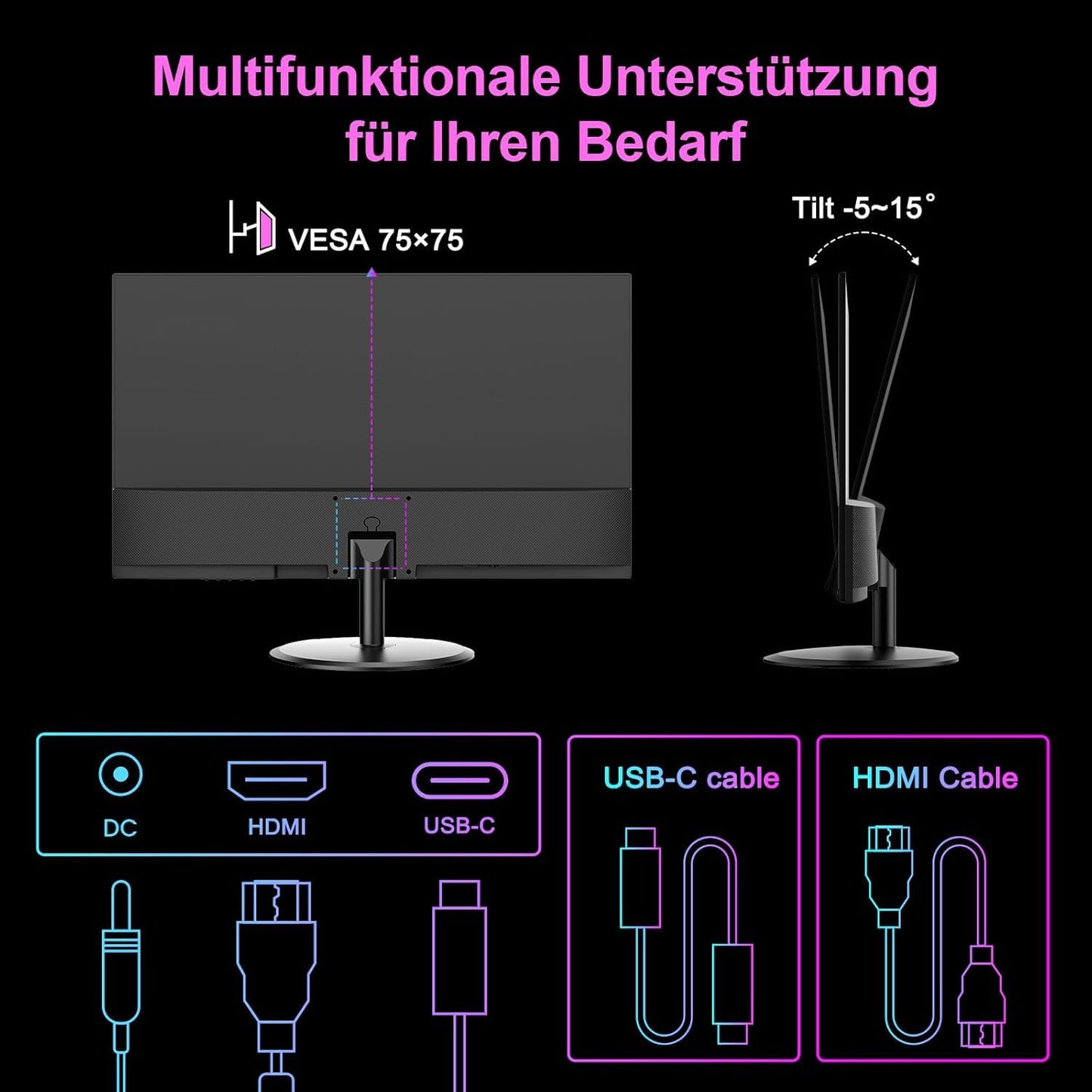 Minifire 24 Inch Monitor, 100 Hz, IPS, Full HD (1920 x 1080), AMD FreeSync, sRGB110%, Frameless Screen, Eye Care, HDMI Type-C, Adjustable Tilt, VESA (MF24X3A Type-C Cable Included)