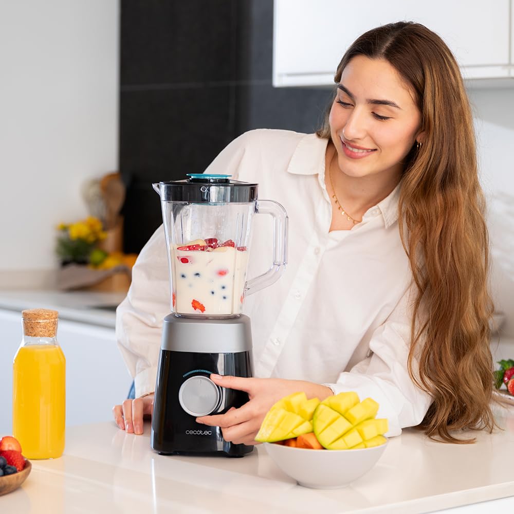 Cecotec Standmixer Power Black Titanium 1800MAX Blend It, 1800 W maximale Leistung, 5 Geschwindigkeiten, 6 Klingen aus Edelstahl, Ice-Crush-Funktion, Turbo- und Smoothie-Funktion, AutoClean-Funktion