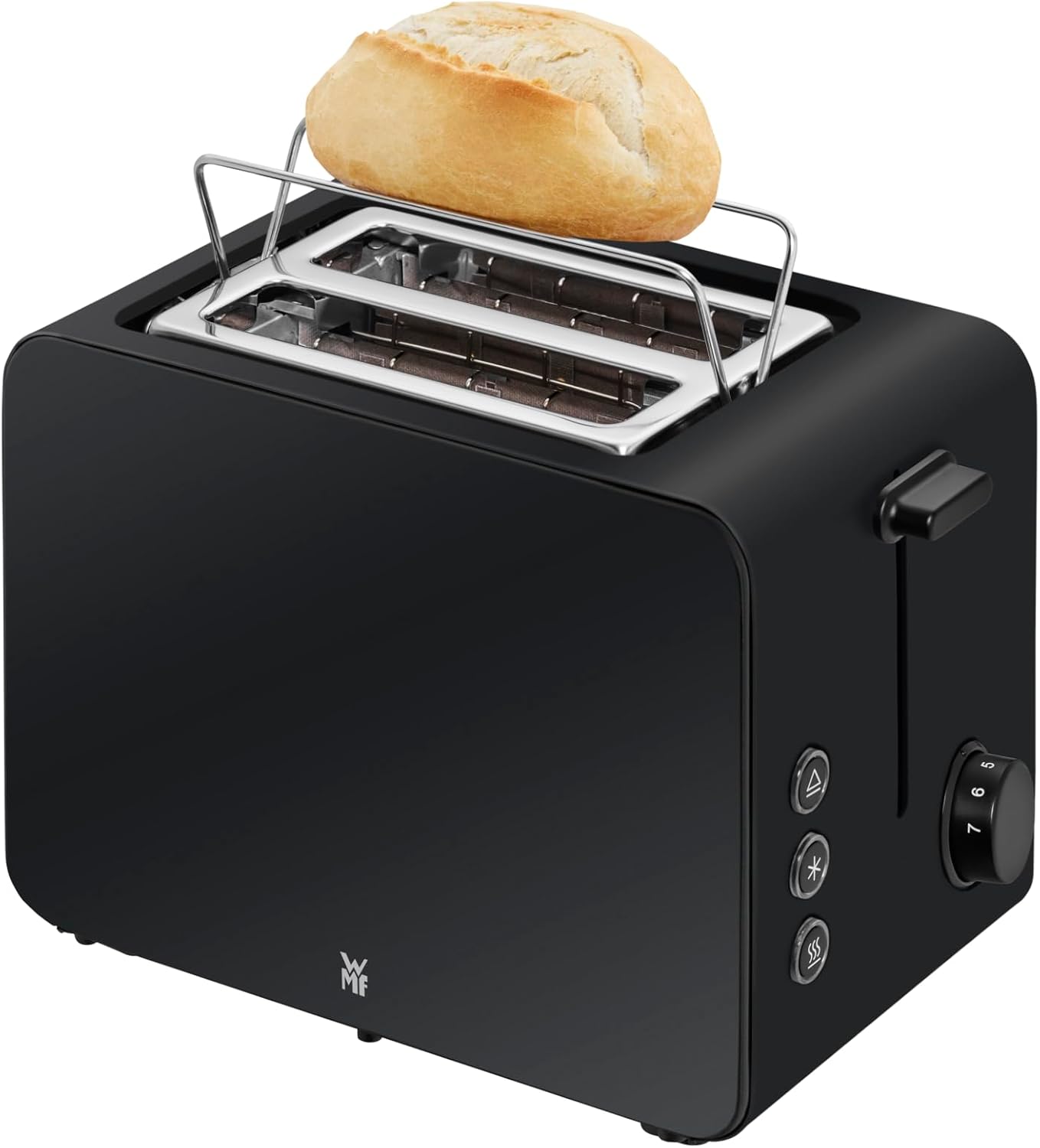 WMF Stelio Toaster 2 Scheiben Edelstahl, Doppelschlitz Toaster mit Brötchenaufsatz, Bagel-Funktion, 7 Bräunungsstufen, 900 W, Toaster edelstahl matt schwarz