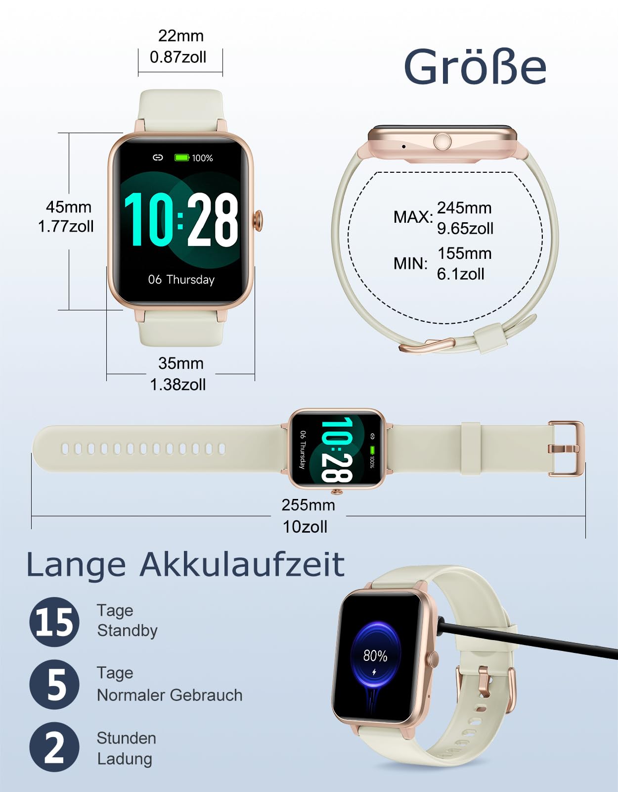 GRV Smartwatch für Damen Herren mit Telefonfunktion,Fitnessuhr mit Pulsmesser SpO2 Schlafmonitor Schrittzähler IP68 Wasserdicht,Multi Sportmodi Smart Watch Fitness Tracker für iOS Android Handy