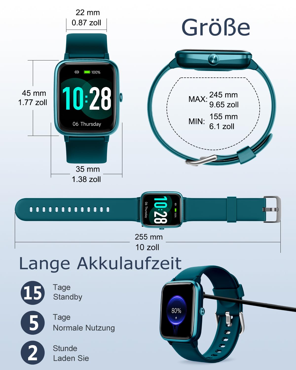 GRV Smartwatch für Damen Herren mit Telefonfunktion,Fitnessuhr mit Pulsmesser SpO2 Schlafmonitor Schrittzähler IP68 Wasserdicht,Multi Sportmodi Smart Watch Fitness Tracker für iOS Android Handy