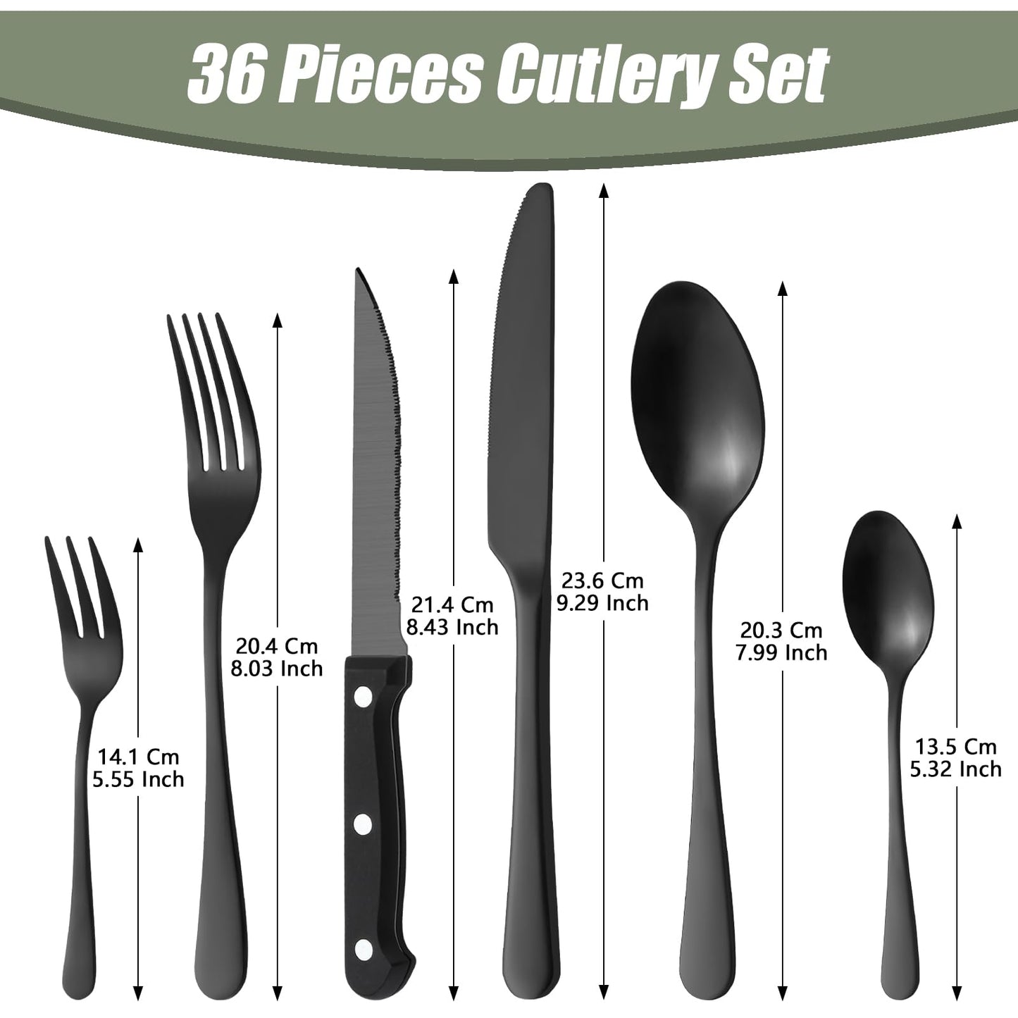 BEWOS 36-teiliges Besteck set mit Steakmesser Service für 6, Premium-Edelstahl-Bestecksets für Haus & Küche, Hochwertiges Messer-Löffel-Gabel-Besteck-Set Hochglanzpoliert, Spülmaschinenfest