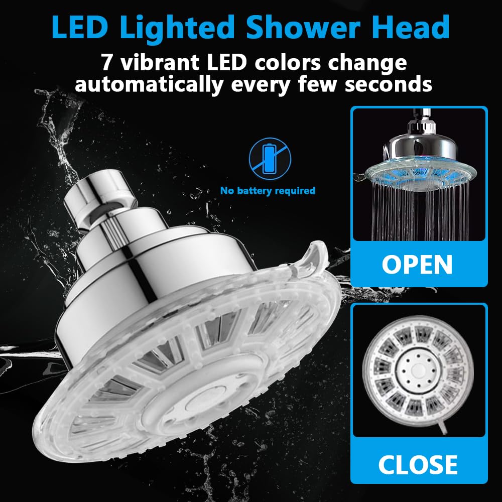 JINYOMFLY Regendusche Duschkopf mit LED, Regendusche mit LED Beleuchtung, Dusche Kopfbrause LED, 7 Farben Wechseln Automatisch, 2 Duschmodi