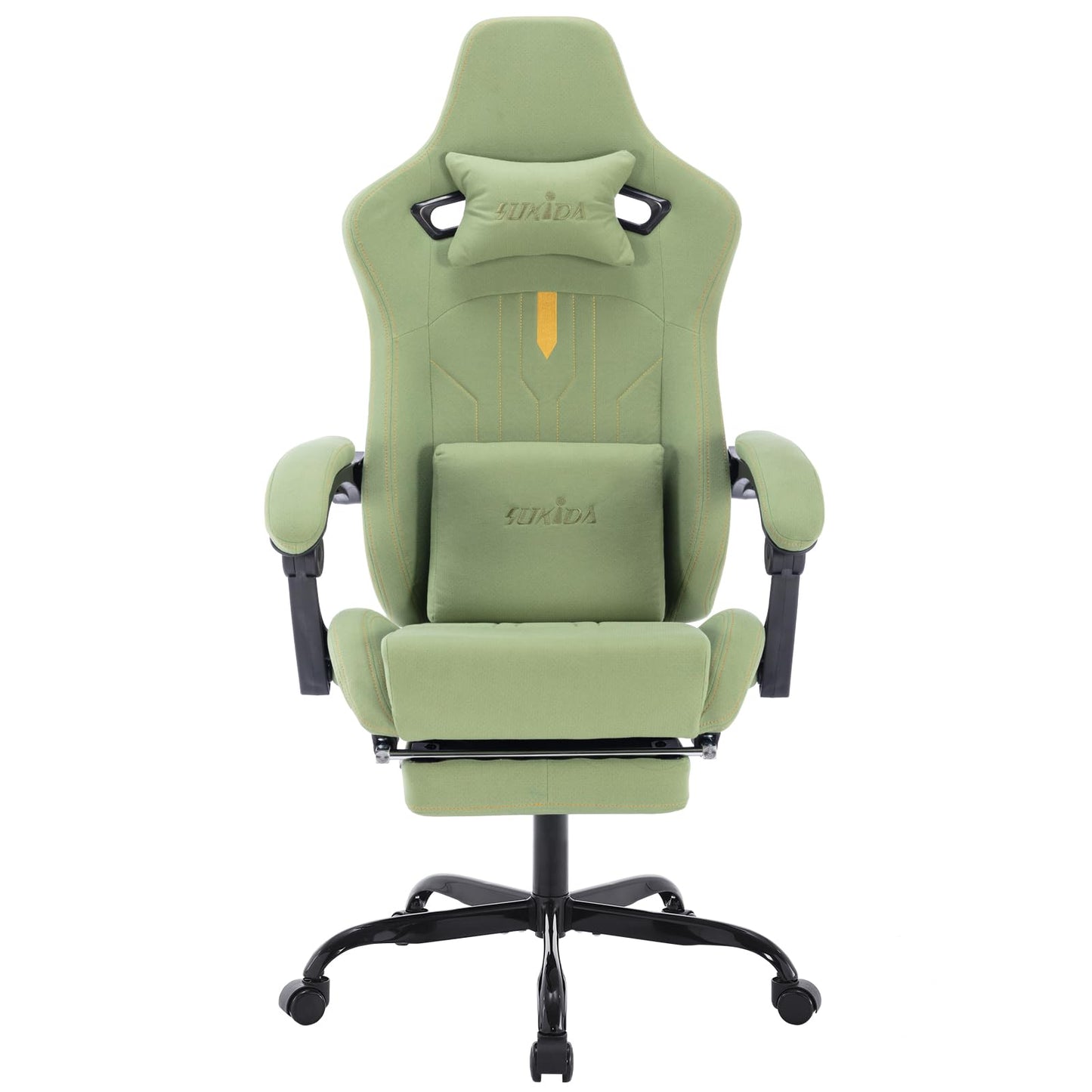SUKIDA Gaming Stuhl Computerstuhl Ergonomischer Gaming Chair mit Fußstütze Bürostuhl Ergonomischer Computerstuhl mit Lendenwirbelstütze Schwarz