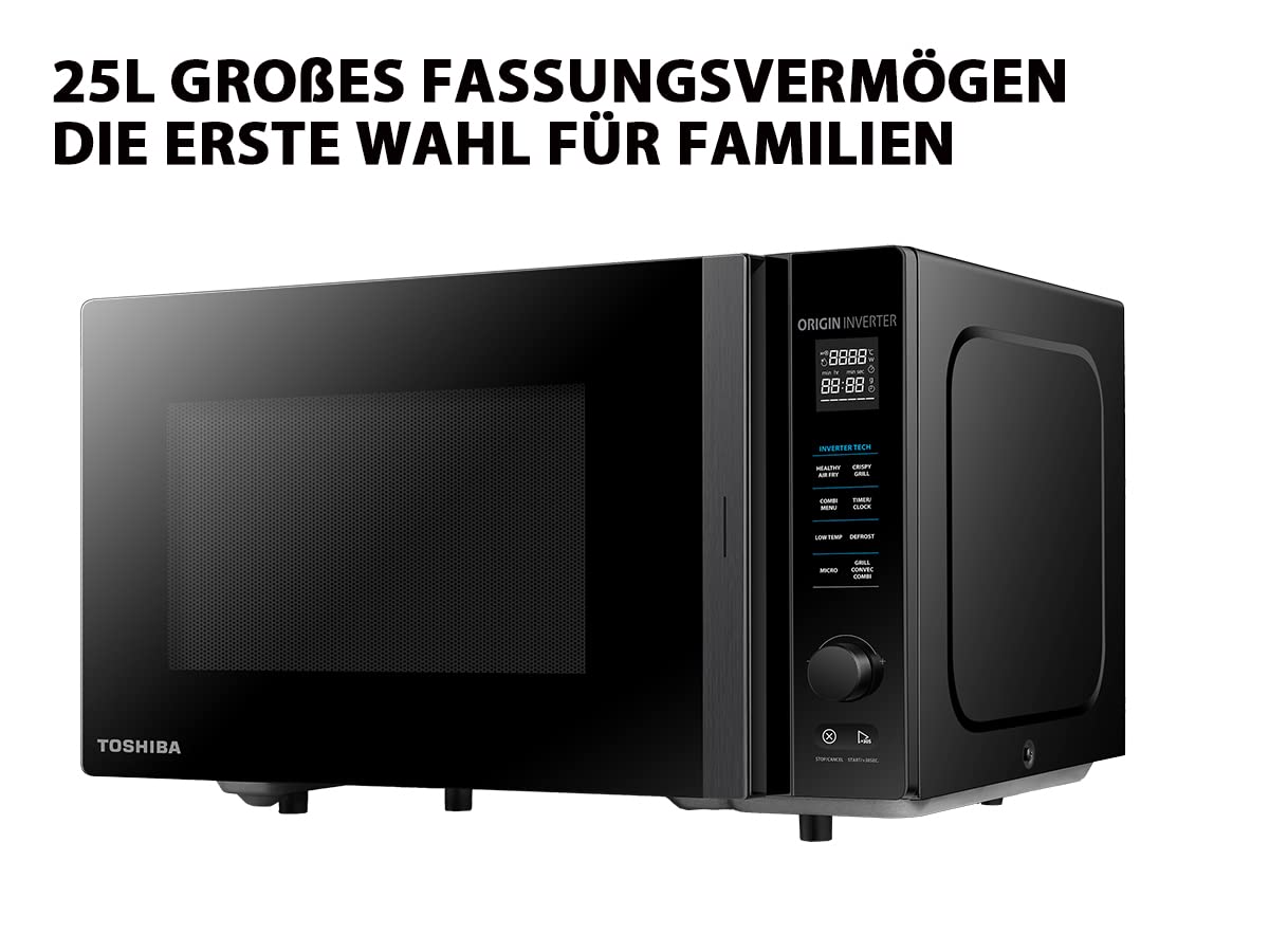 Toshiba MV-AM20T(BK) Mikrowelle/Solo-Mikrowelle/ 20 L/ 800 W/ 5 Leistungsstufen/ 12 Automatikprogramme/Emaille Innenraum/einfach zu reinigen/Auftaufunktion/Glasdrehteller (24,5 cm) /Schwarz