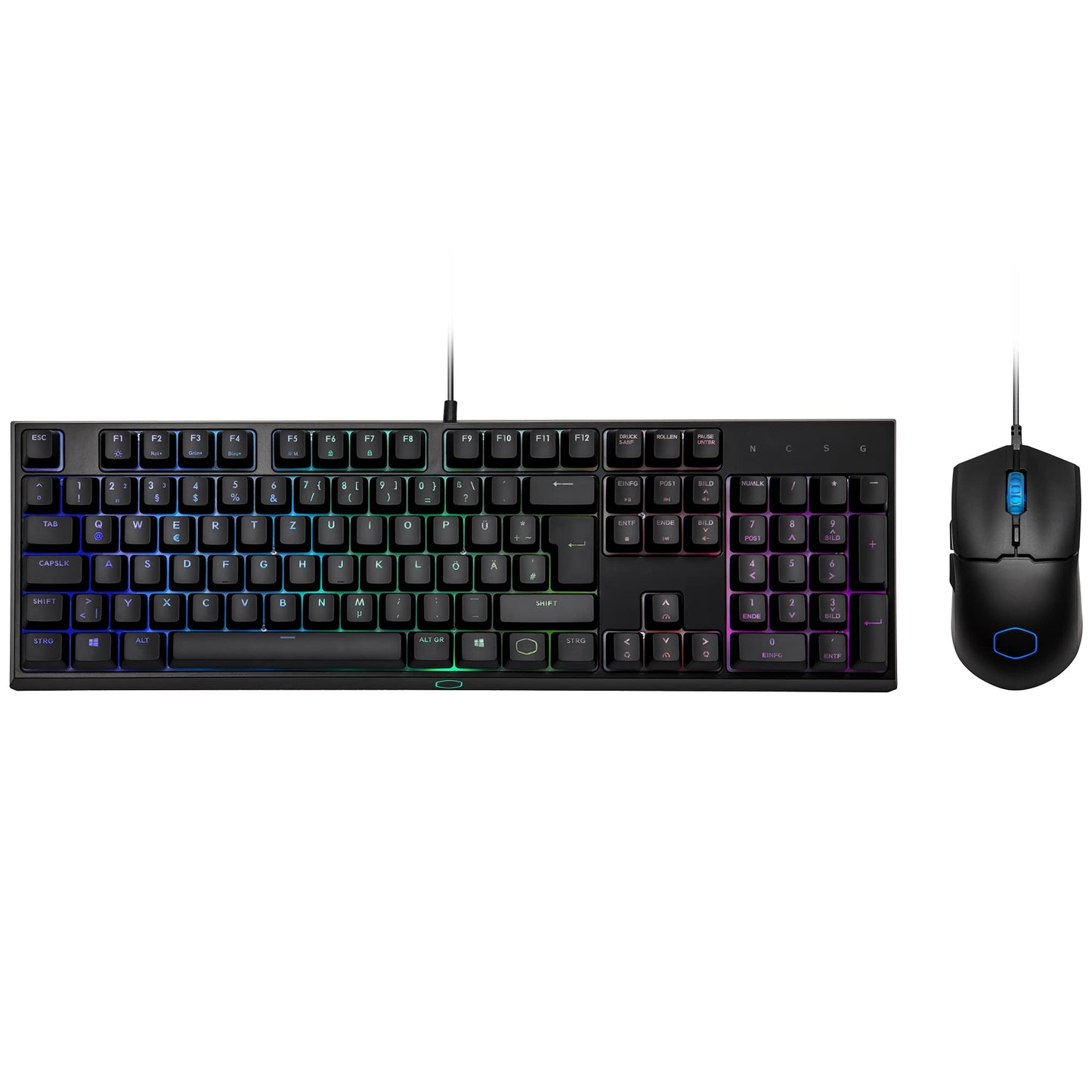 Cooler Master MS110 RGB-Tastatur & Gaming-Maus Kombination – Lineare mem-chanische Schalter, 26 Anti-Ghosting Tasten, On-Board-Steuerung, Gaming Maus mit 4 DPI-Einstellungen – DE Layout QWERTZ