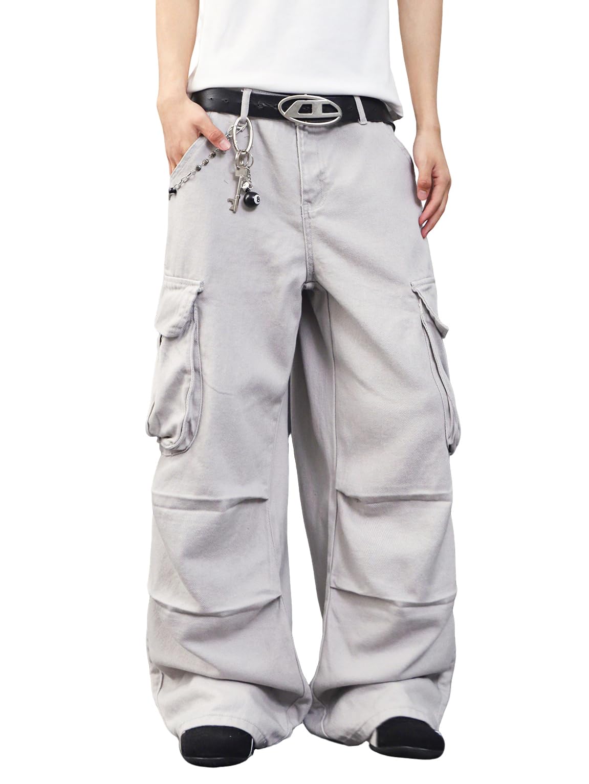 Zewool Men’s Casual Wide-Leg Denim Cargo Pants – Medium Weight Baggy Jeans