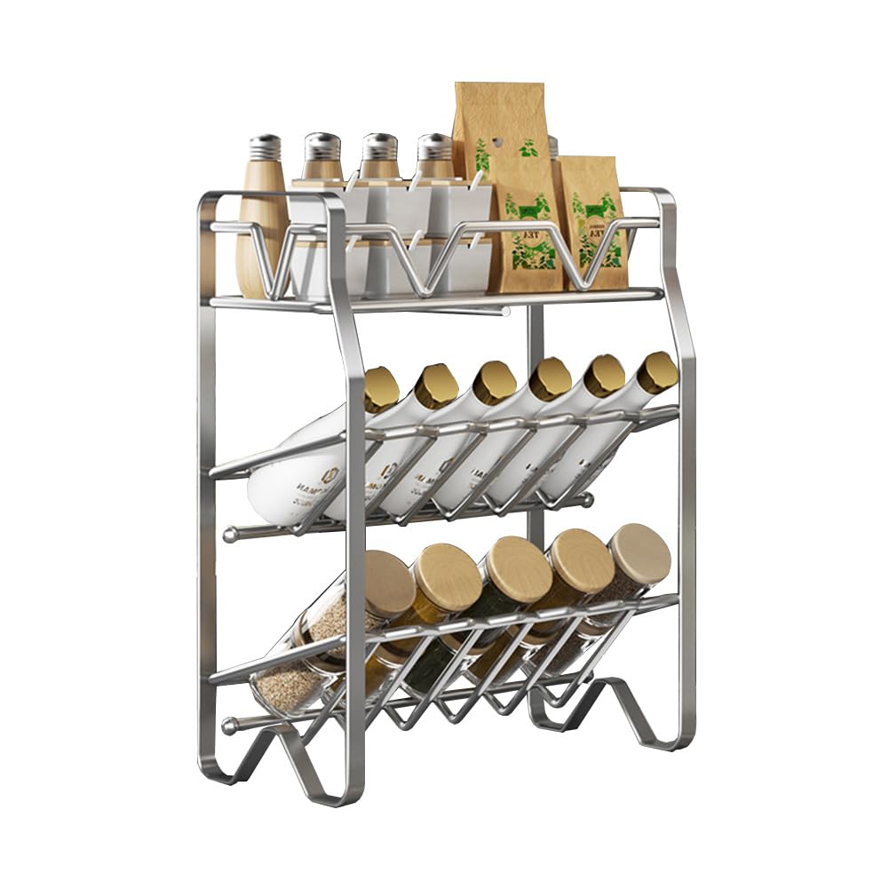 Esmberry - Gewürzregal Stehend L30xW15xH27 cm, Edelstahl, Montagefrei, Küchenregal Stehend, Gewürzregale, Kitchen Shelf Organizer