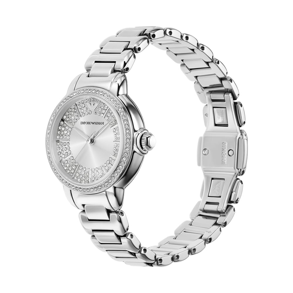 Emporio Armani Damenuhr, Dreizeiger Quarzwerk und 32mm Gehäusegröße mit Edelstahl-, Leder- oder Silikonarmband