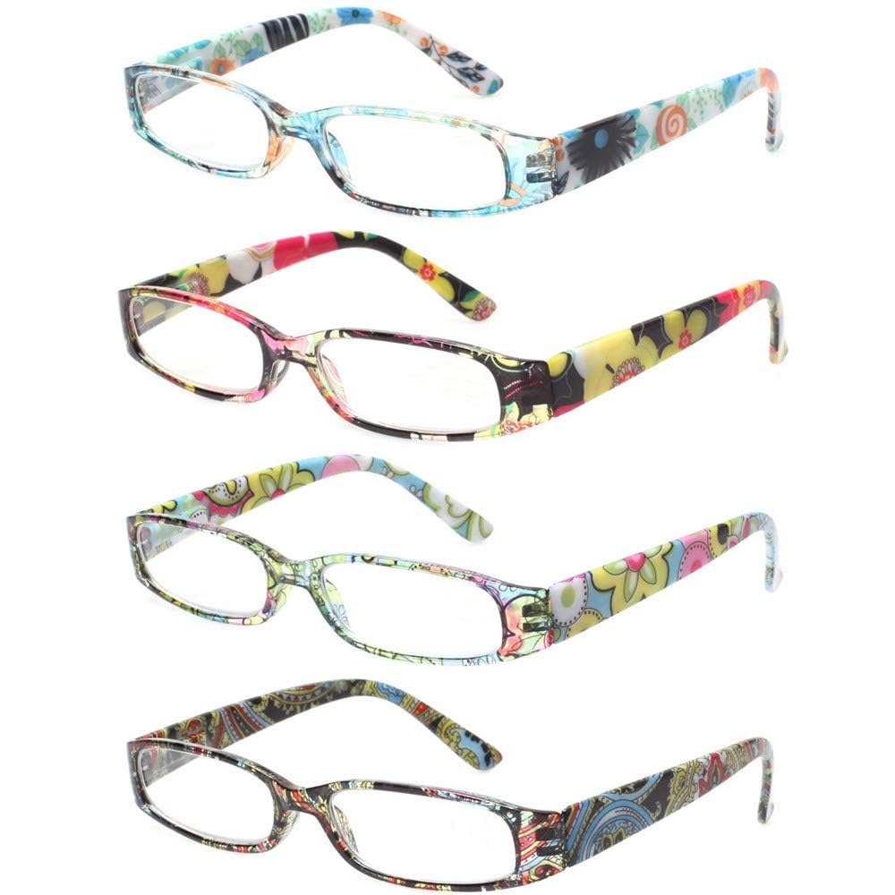 COJWIS 4 Pack Damen Lesebrille Mit Schönes Muster Brille Federscharnierleser für Frauen Reader (4 Farbe Mischen-2, 2.00, multiplier_x)