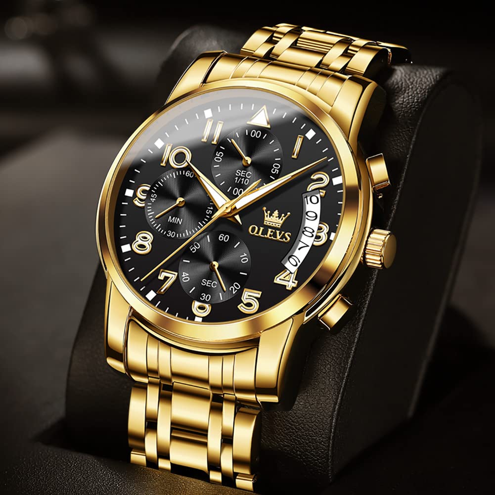 OLEVS Uhren Herren, Edelstahl Analoger Quarzuhr, Multifunktionale Diamanten Herrenuhren, Klassisches Luxuskleid Herrenuhr