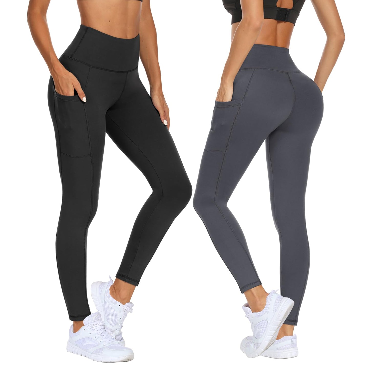 2-Pack Women’s High Waist Sport Leggings – With Pockets, Squat-Proof