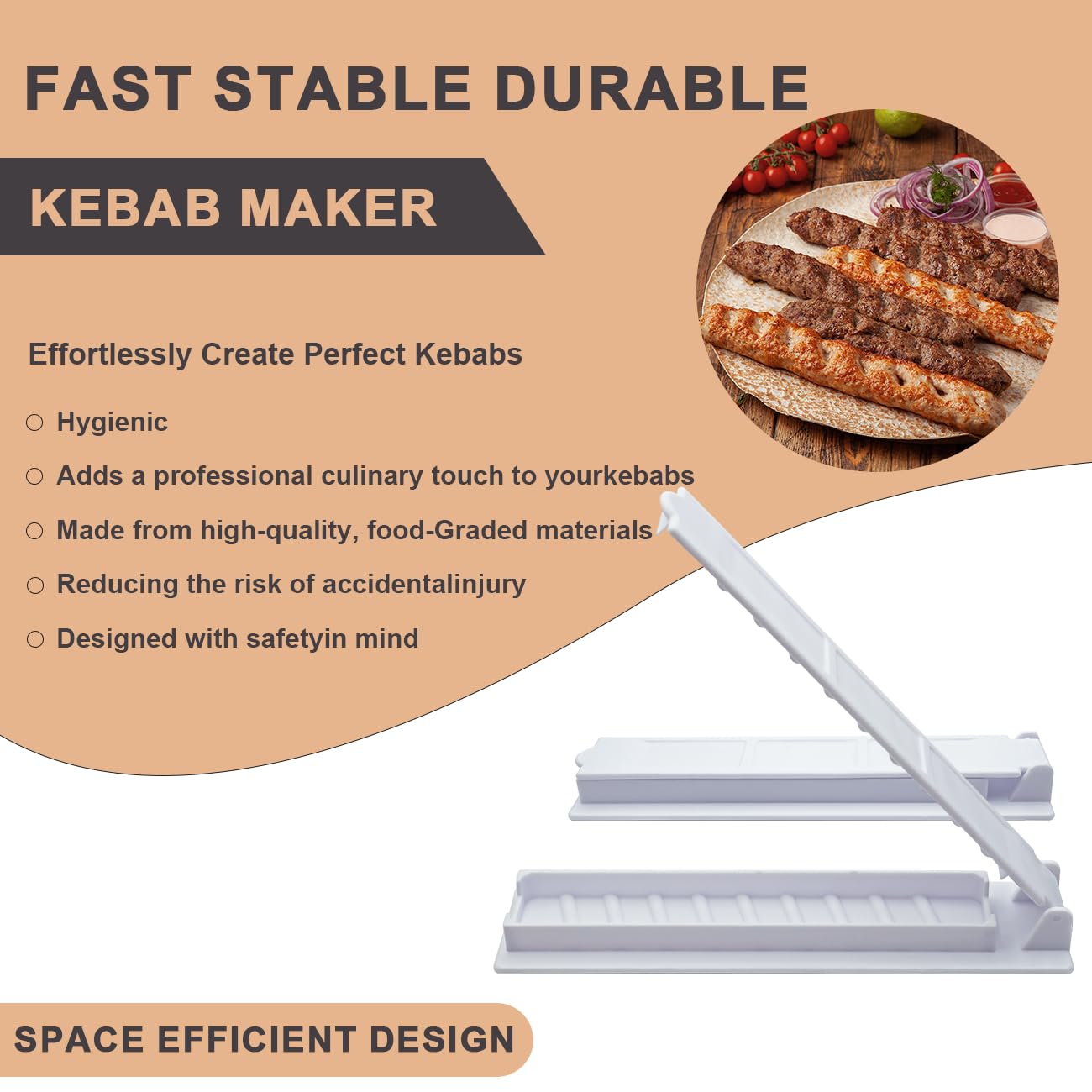 PAXLINSEN Großer Kebab Maker Kunststoff Presse mit 6 Edelstahl Spieße und 1 Schäler, Kabob Spieße Barbecue Maschine Maker Form, tragbare einfach zu bedienen Kebabs Wesentliche Grillen Werkzeug