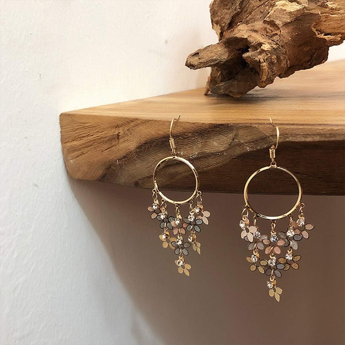 Ms. Swan 925 Sterling Silver Golden Round Flower Tassel Earrings