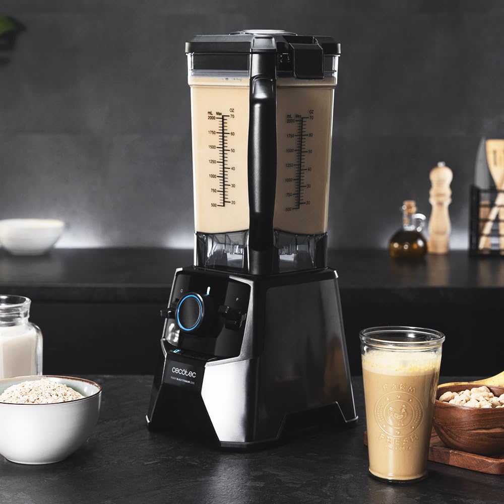 Cecotec Standmixer Power Black Titanium 1800MAX Blend It, 1800 W maximale Leistung, 5 Geschwindigkeiten, 6 Klingen aus Edelstahl, Ice-Crush-Funktion, Turbo- und Smoothie-Funktion, AutoClean-Funktion