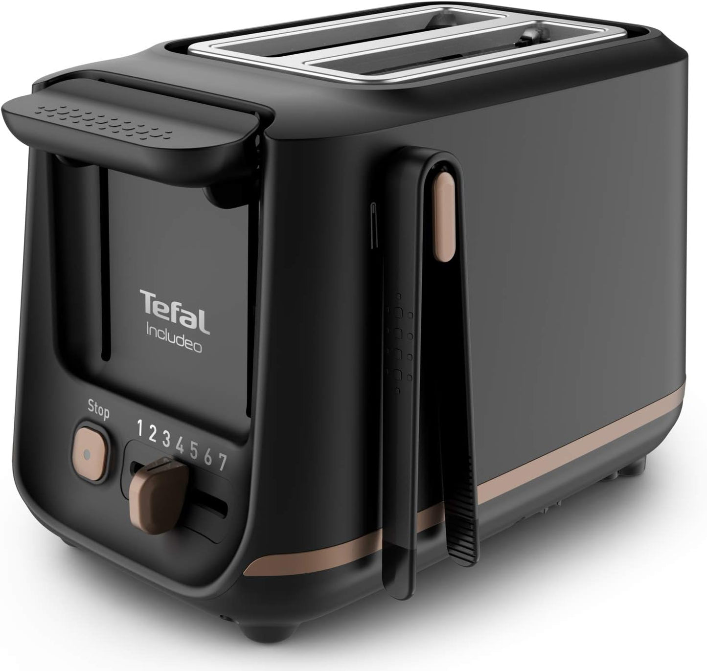 Tefal Toaster mit 2 Schlitzen, inkl. Magnetklammern, große Bedienelemente, 7 Bräunungsstufen, herausnehmbare Krümelschublade, Erhöhungsfunktion, Schwarz