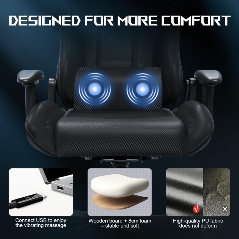 JUMMICO Massage Gaming Chair, Office Chair Ergonomic with Lumbar Support, Computer Chairs Racing Office Chairs Armchair, Height Adjustable Deck Chair Desk Chair 150kg Load Capacity, White