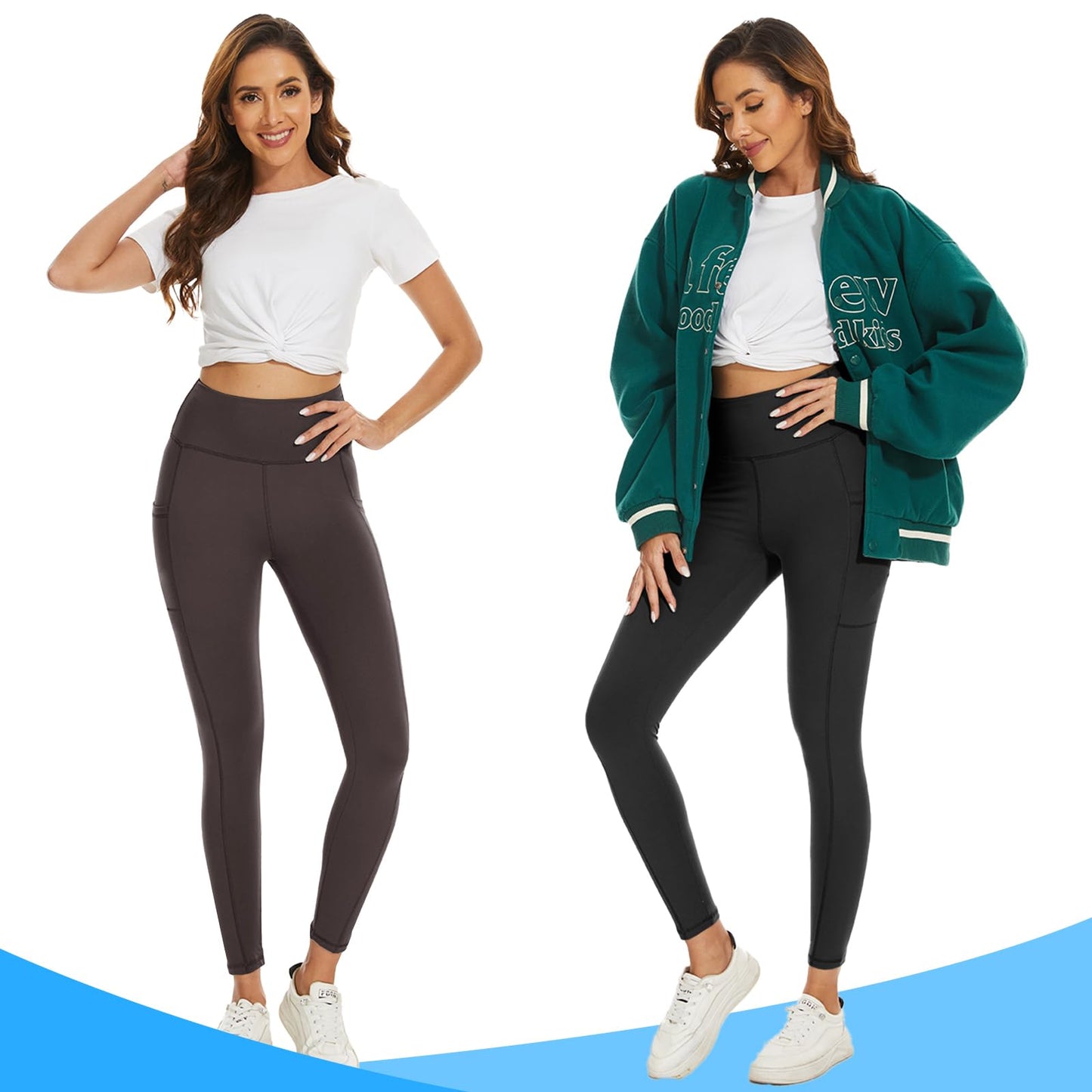 2-Pack Women’s High Waist Sport Leggings – With Pockets, Squat-Proof
