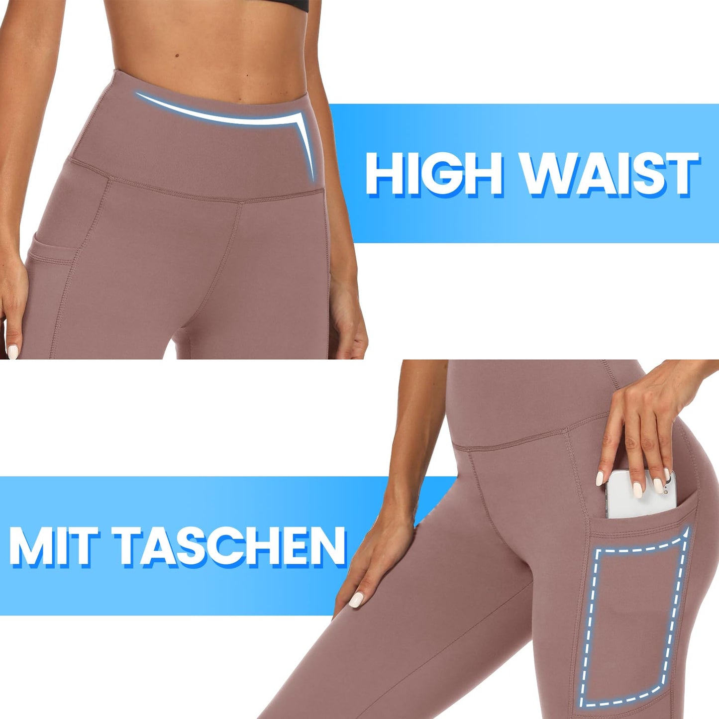2-Pack Women’s High Waist Sport Leggings – With Pockets, Squat-Proof