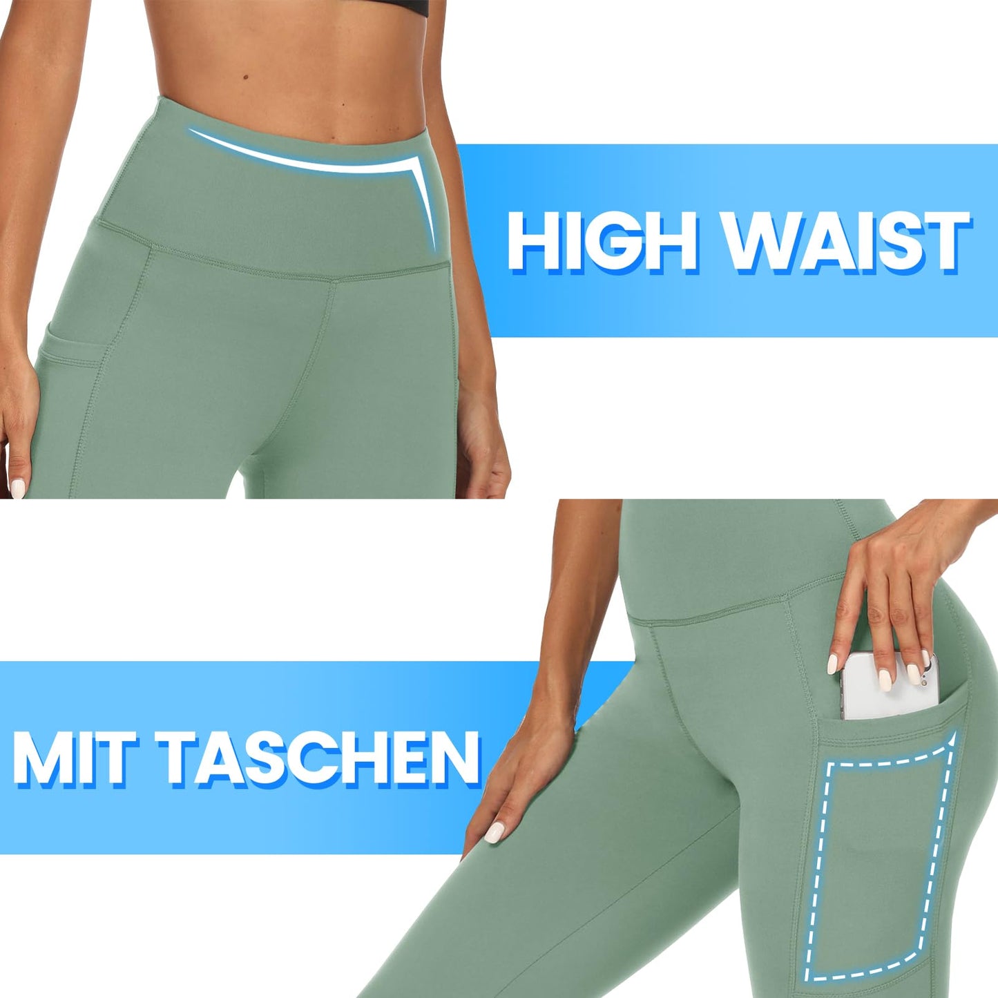 2-Pack Women’s High Waist Sport Leggings – With Pockets, Squat-Proof