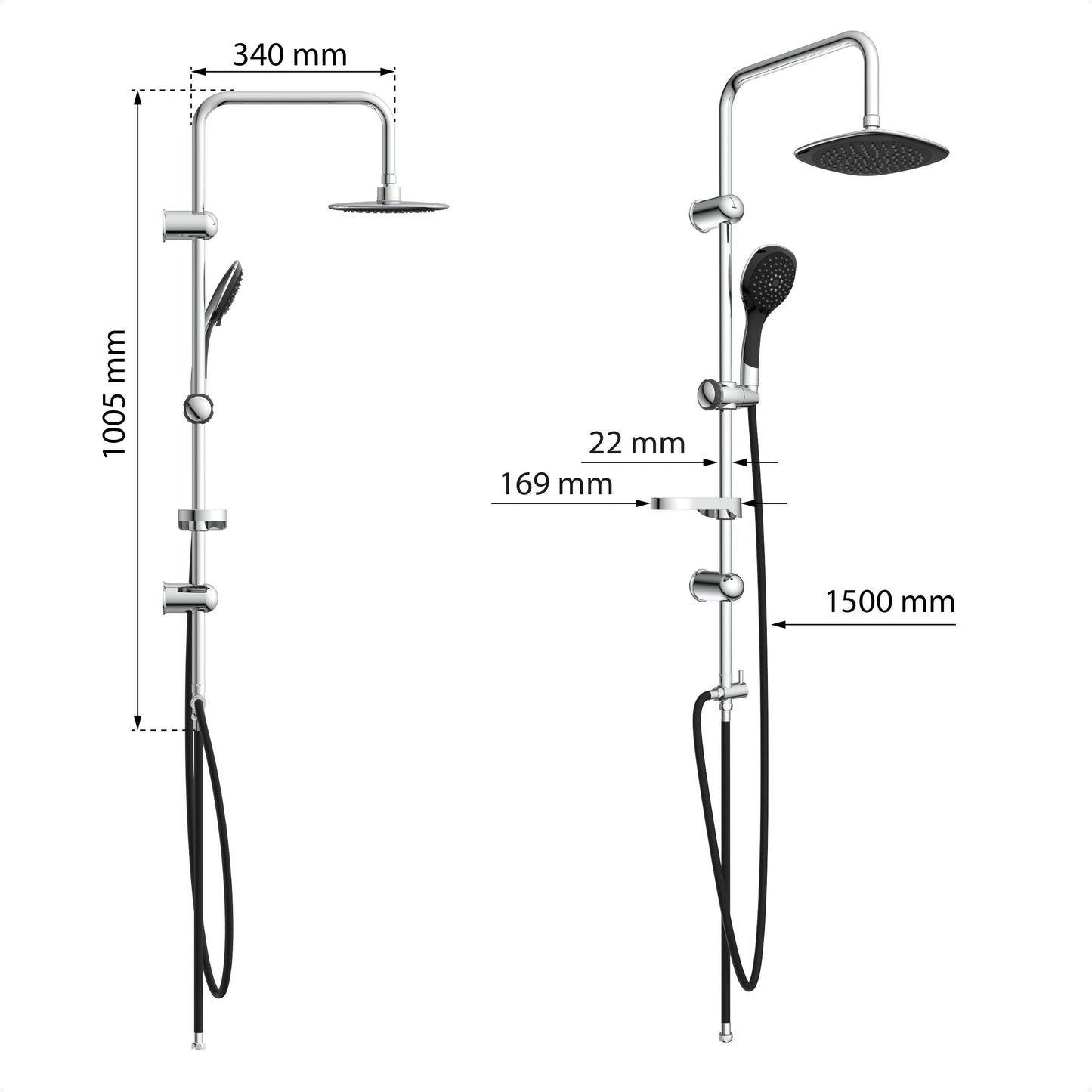 EISL Duschset EASY FRESH, Duschsystem ohne Armatur 2 in 1 mit großer Regendusche (250 x 200 mm) und Handbrause, Regendusche ohne Armatur ideal zum Nachrüsten, komplettes Montageset, Chrom DX12006