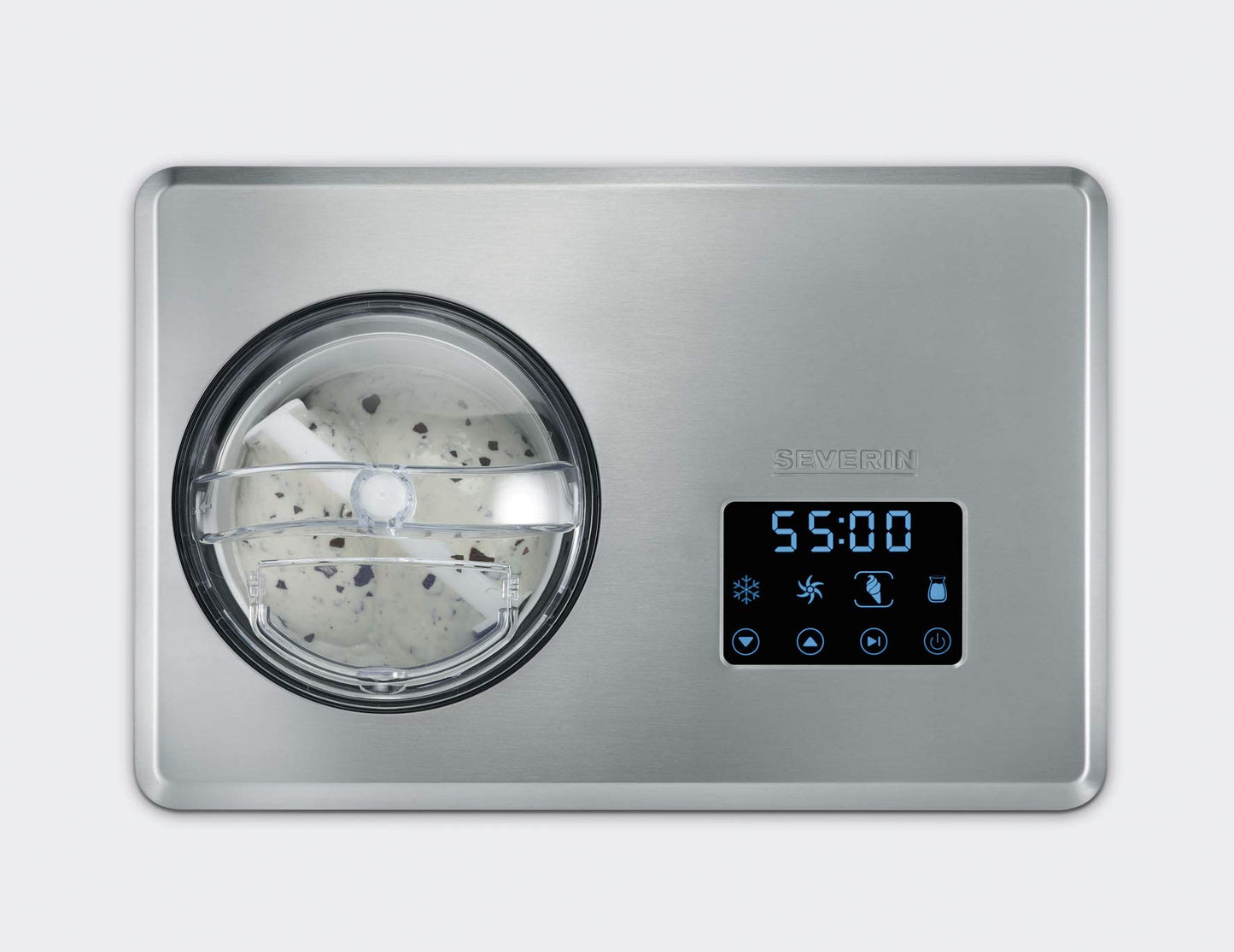 SEVERIN 2-in-1 Eismaschine mit Joghurtfunktion, Eismaschine mit Kompressor für Eis, Sorbet und Frozen Joghurt, Joghurtbereiter mit "warm & cold"-Funktion, Edelstahl-gebürstet, EZ 7405