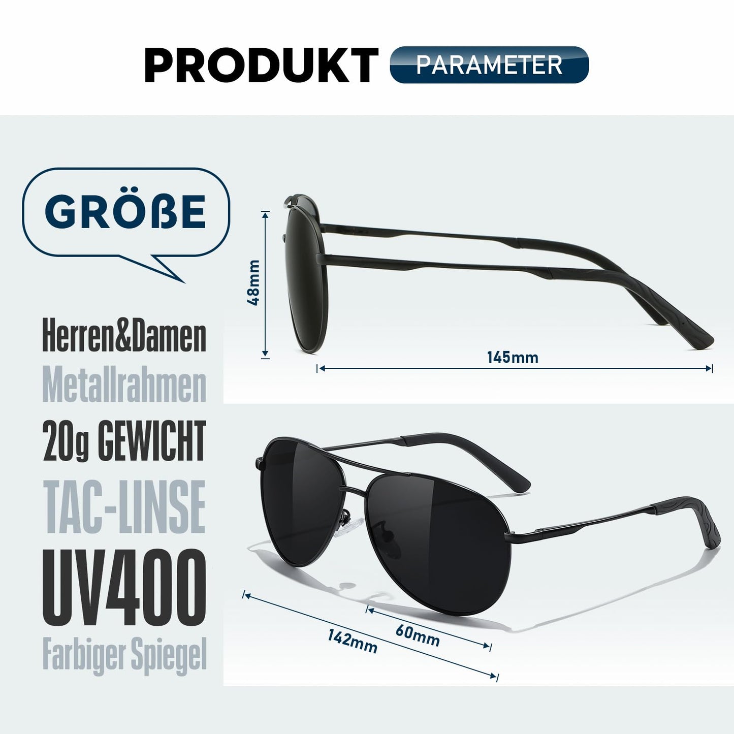 wearPro Sonnenbrille-Herren-Damen-Polarisiert Premium Metallrahmen Sonnenbrillen Unisex mit UV400 Schutz Vintage Schwarz Fahrerbrille