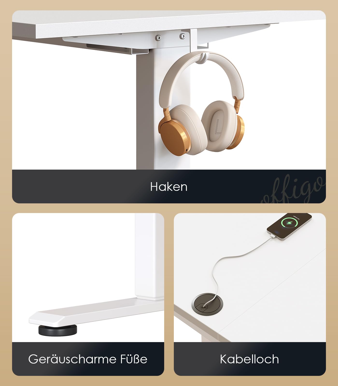 OffiGo Höhenverstellbarer Schreibtisch, 120 cm Elektrischer Schreibtisch, Ergonomischer Tisch mit Memory-Funktion, Gaming Tisch Höhenverstellbar, Moderner Computertisch für Zuhause und Büro, Weiß