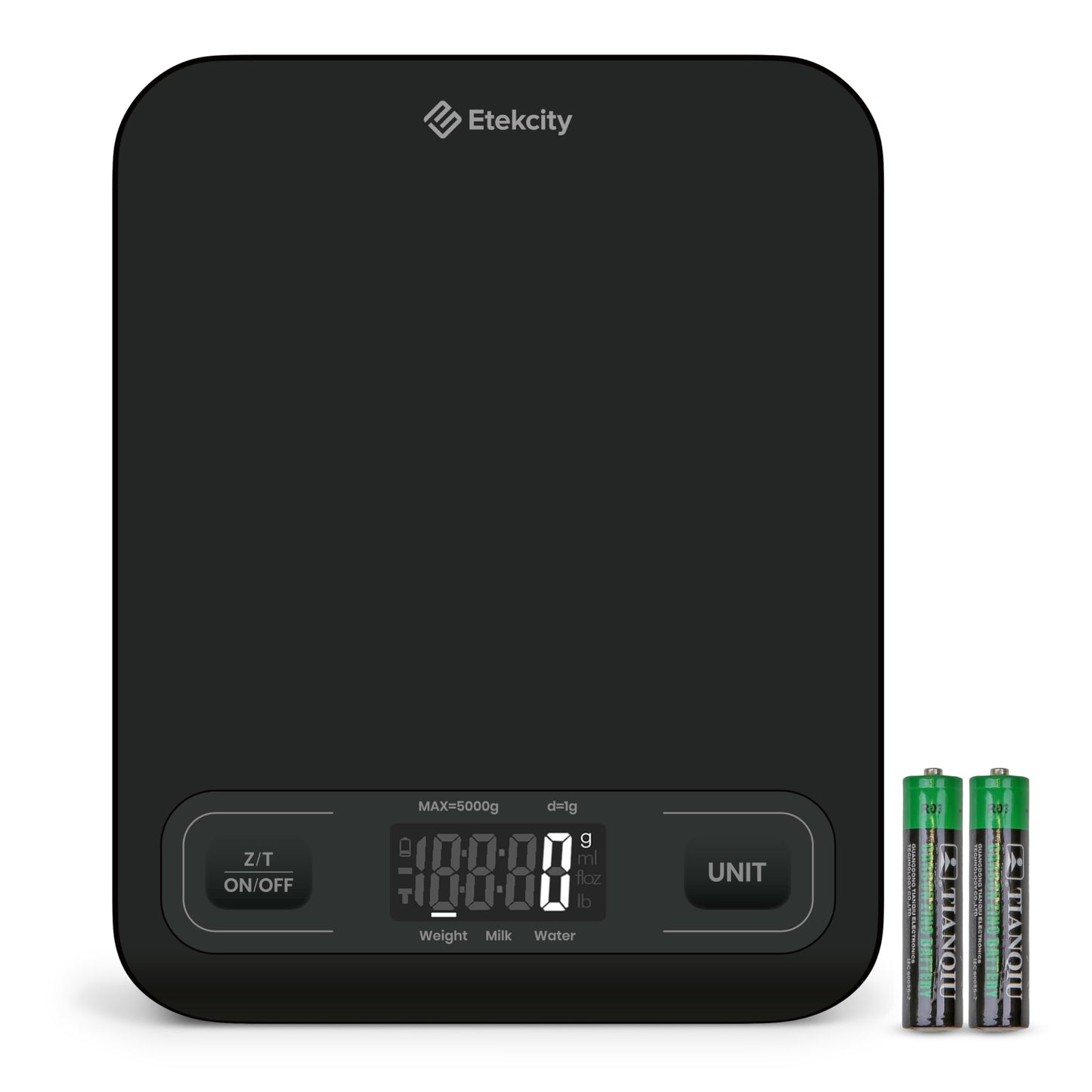 ETEKCITY Küchenwaage, digital 5KG mit großem LCD-Display,Digitalwaage, Briefwaage mit Großer Edelstahl Wiegefläche, Flüssigkeitsmessung, hohe Präzision auf bis zu 1g, Tara-Funktion, Silber