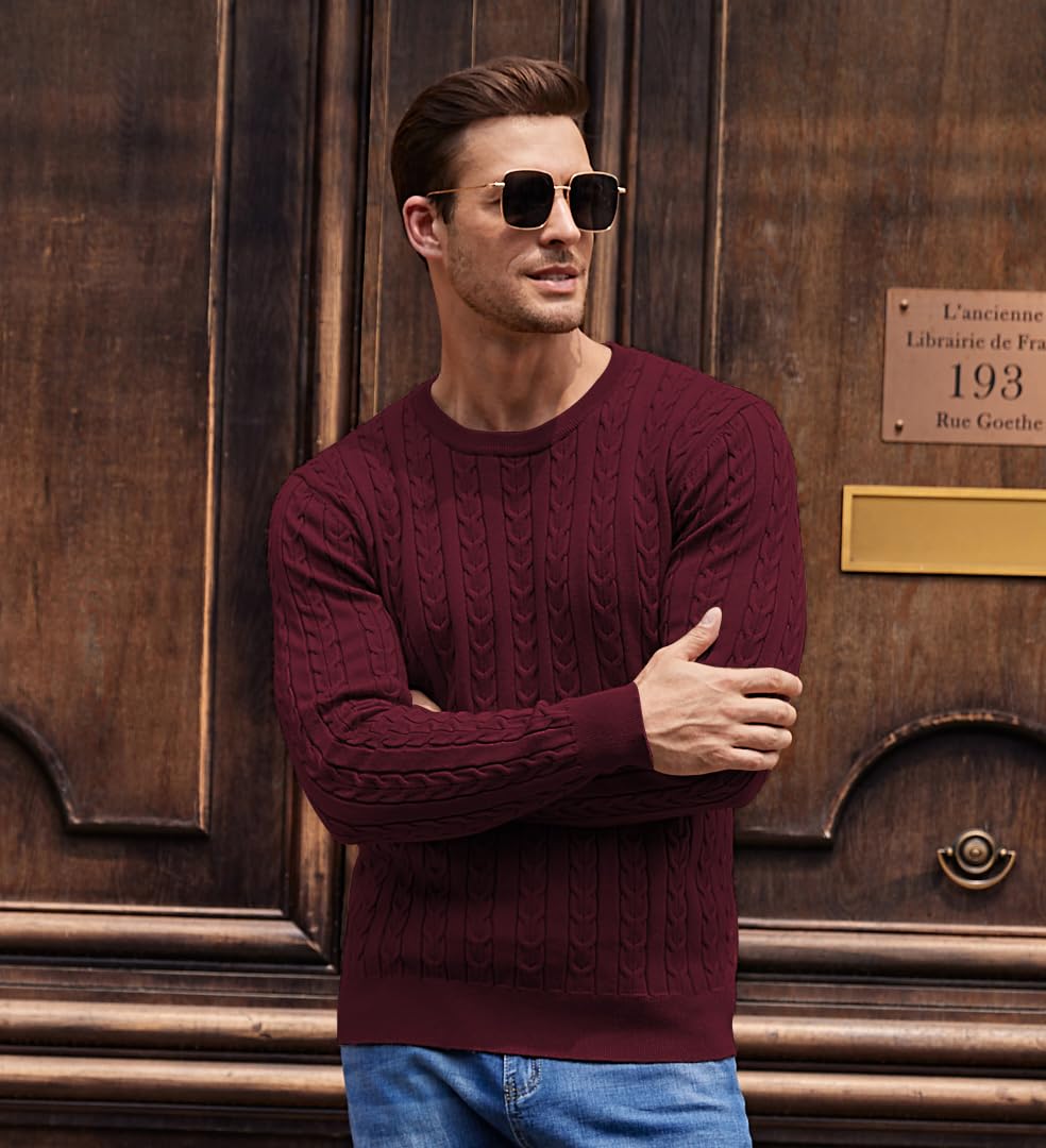 NITAGUT Men’s Cable Knit Sweater – Slim Fit Crewneck Pullover