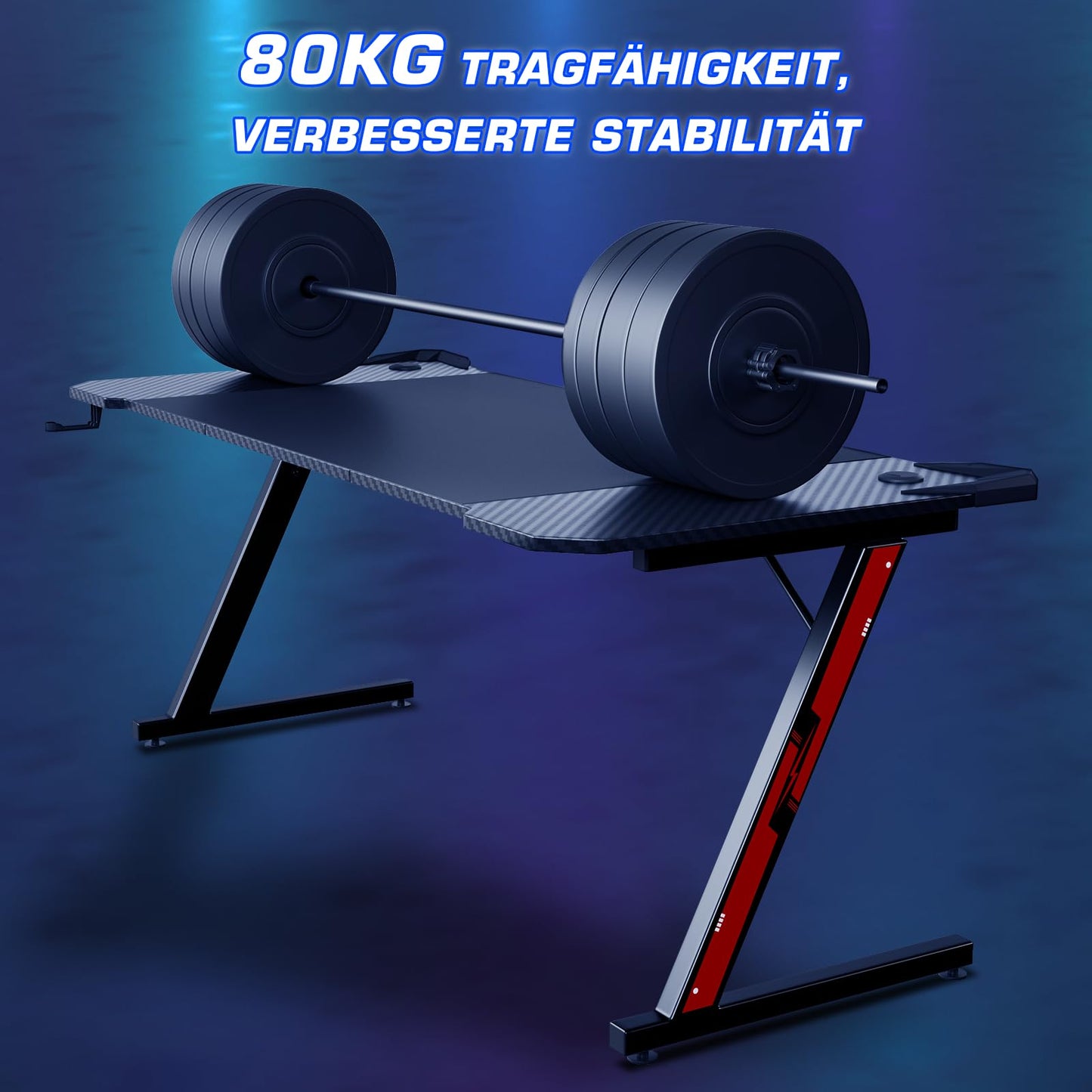 Homall Gaming Table, 80 x 52 cm, Z-Frame Gamer Desk with Headphone Hooks & Drink Holder, Carbon Coating, Ergonomic PC Computer Desk, Sturdy Table