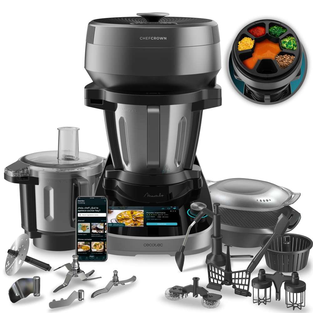 Cecotec Mambo 11090 Multifunctional Kitchen Robot 1600 W, 37 Functions, App, Scale and 3.3 Litre Stainless Steel Jug, Dishwasher Safe, Recipe Book and Accessories