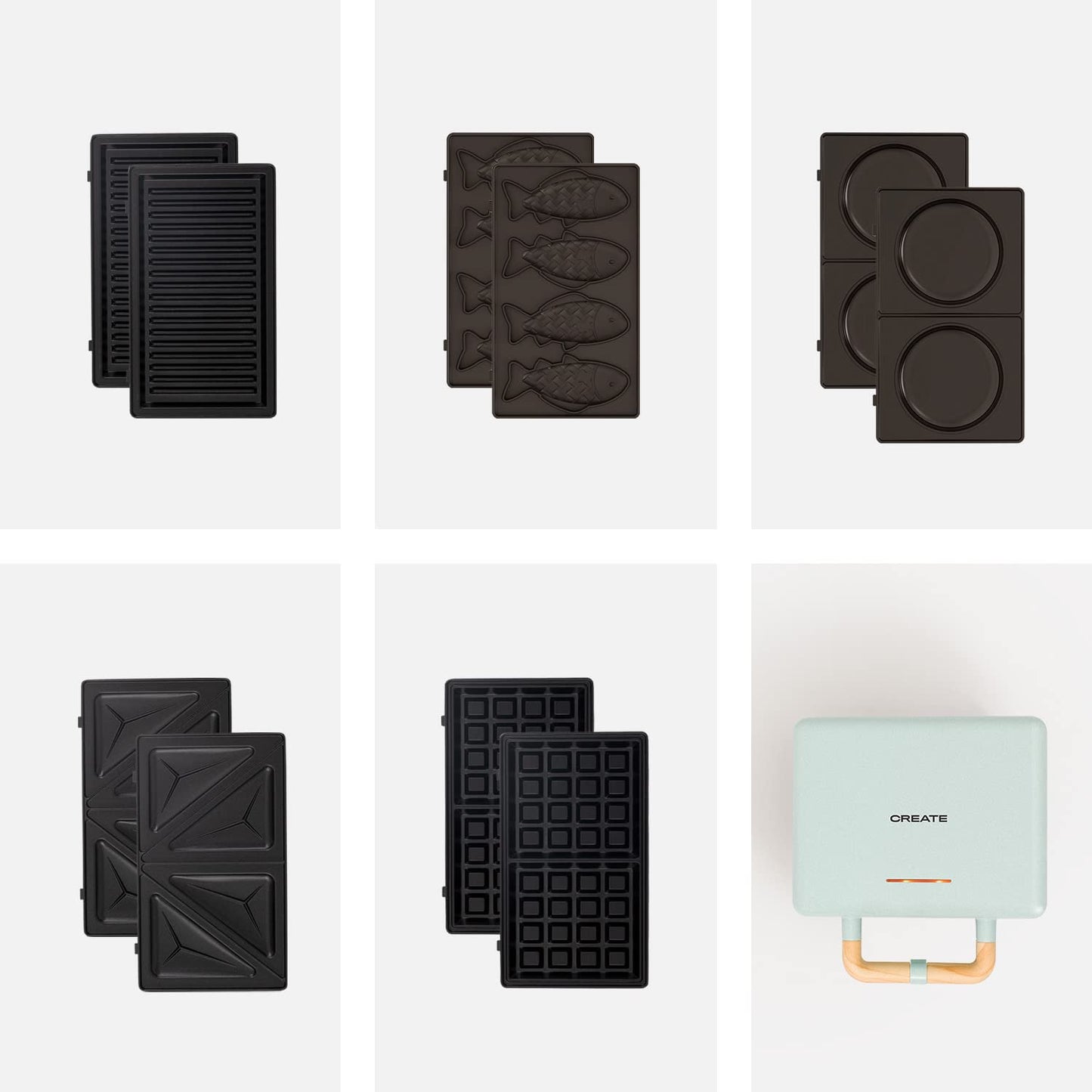 CREATE/STONE STUDIO/Sandwichmaker und Waffeleisen in Rosa-Barbie / 2 austauschbare Antihaftplatten, 1 Scheibe, 100º Offnung, BPA-frei, 105º Öffnung, Cool-Touch-Griff, 600W