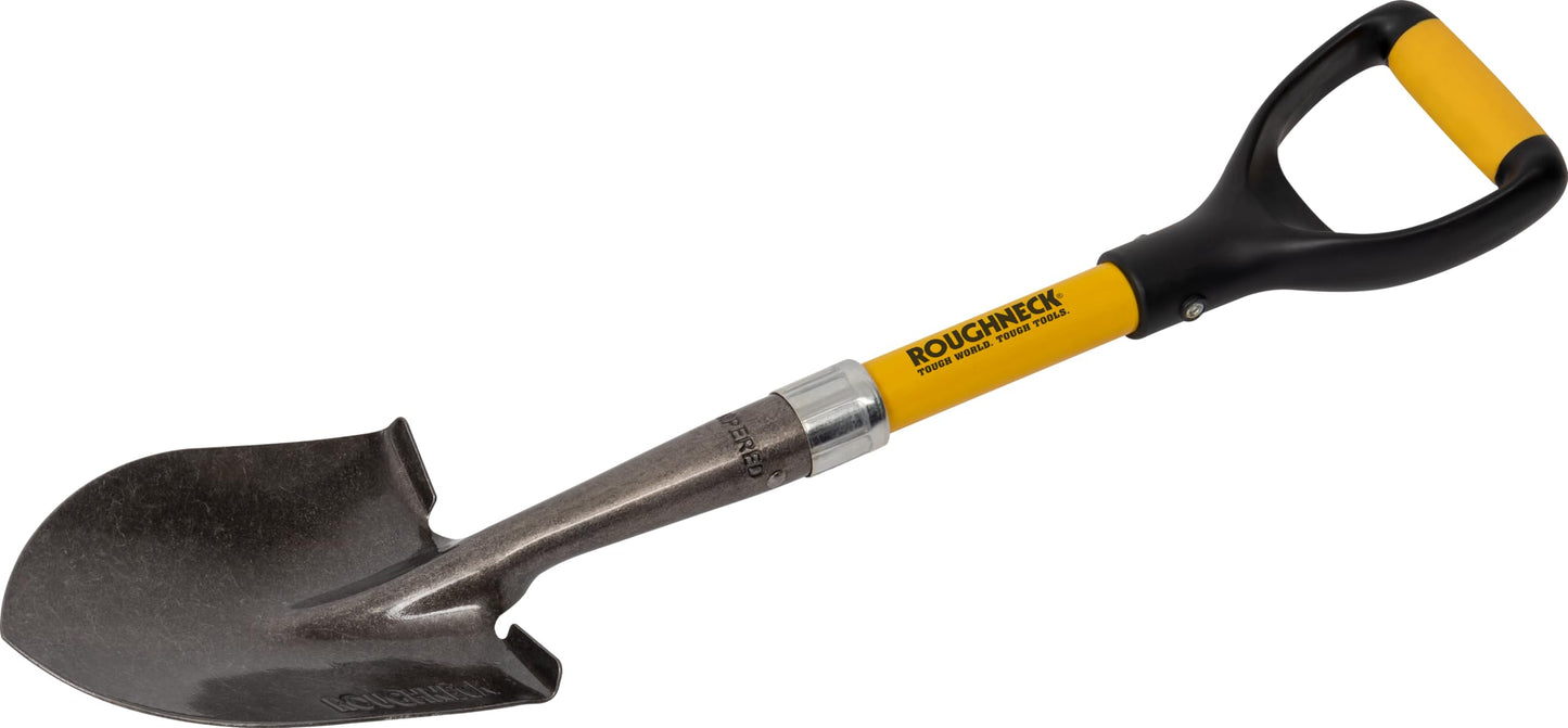 Roughneck Micro Schaufel (690 mm, zum Graben / Schaufeln auf engstem Raum, Klinge aus Karbonstahl, weicher Griff, Schaufel mit Trittkante, für Baustelle / Camping / Garten) 484170