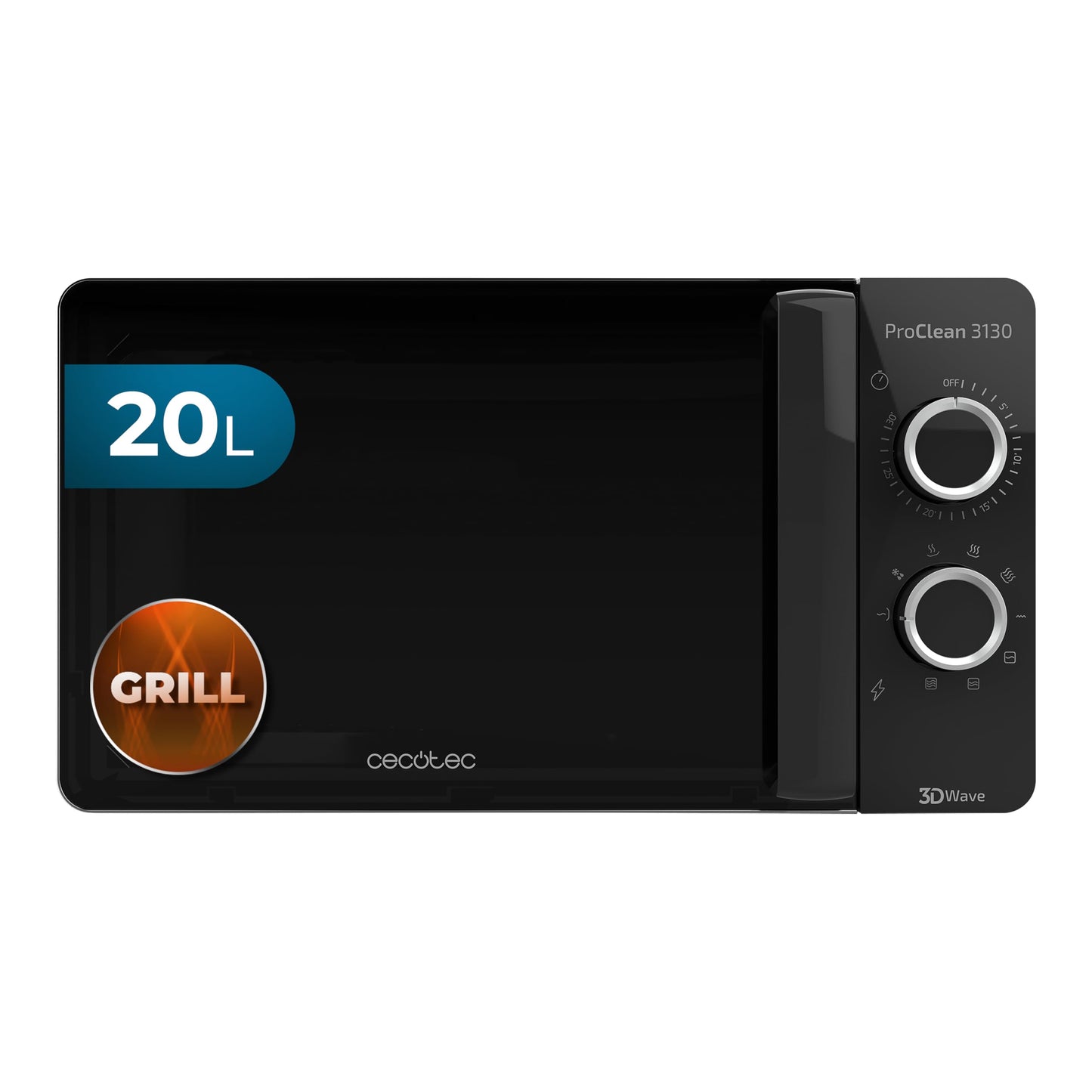 Cecotec Mikrowelle Pro Clean 5110 Inox. 700 W, Grill 800 W, 20 L, Ready 2 Clean, Beschichtung 3D Wave Frontspiegel, 8 Programme,60 Min Timer, LED, Edelstahl In Silber Schwarz
