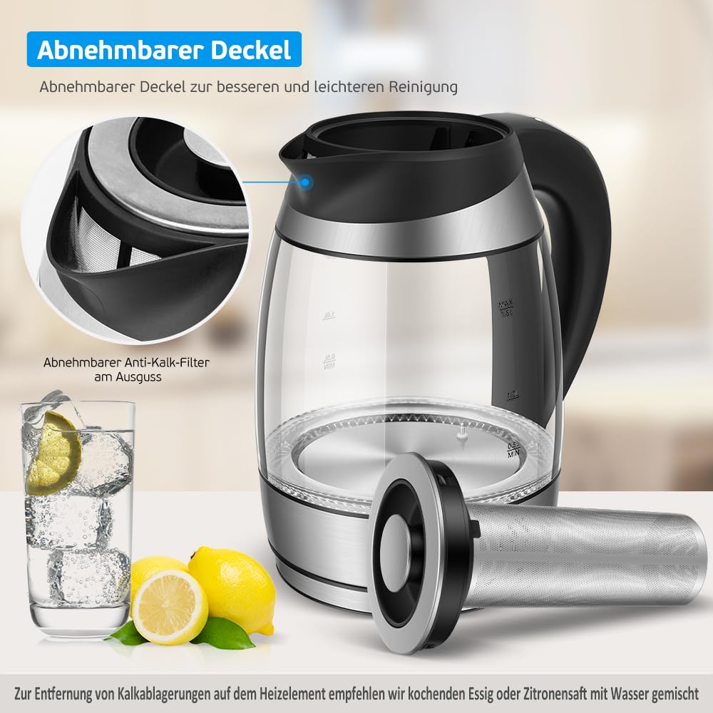ForMe Glas Wasserkocher 1,8 Temperatureinstellung Temperaturwahl 40°C-100°C Farbwechsel LED I BPA FREI I Temperatur Einstellbar Teekocher Glaskessel Teekessel Glaswasserkocher mit Warmhaltefunktion