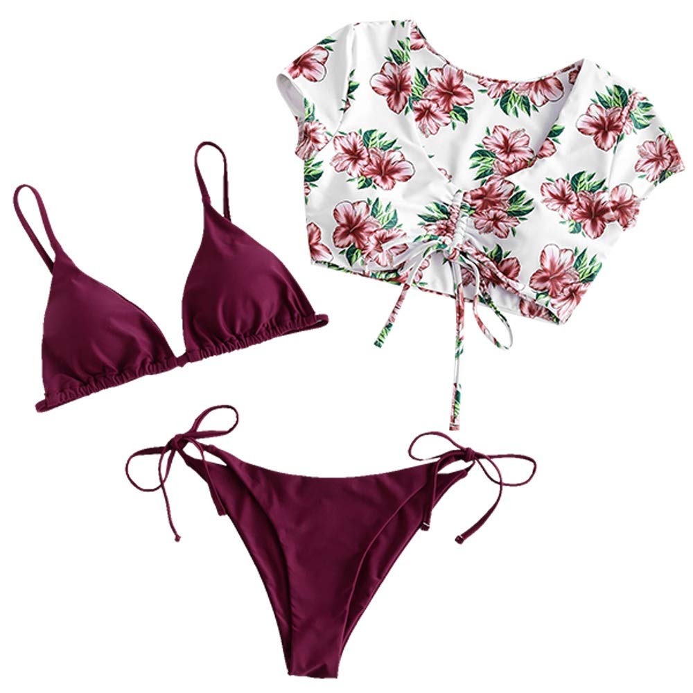 ZAFUL Padded Bikini Set Tie-Dye Triangle Top Low Waist Swim Shorts