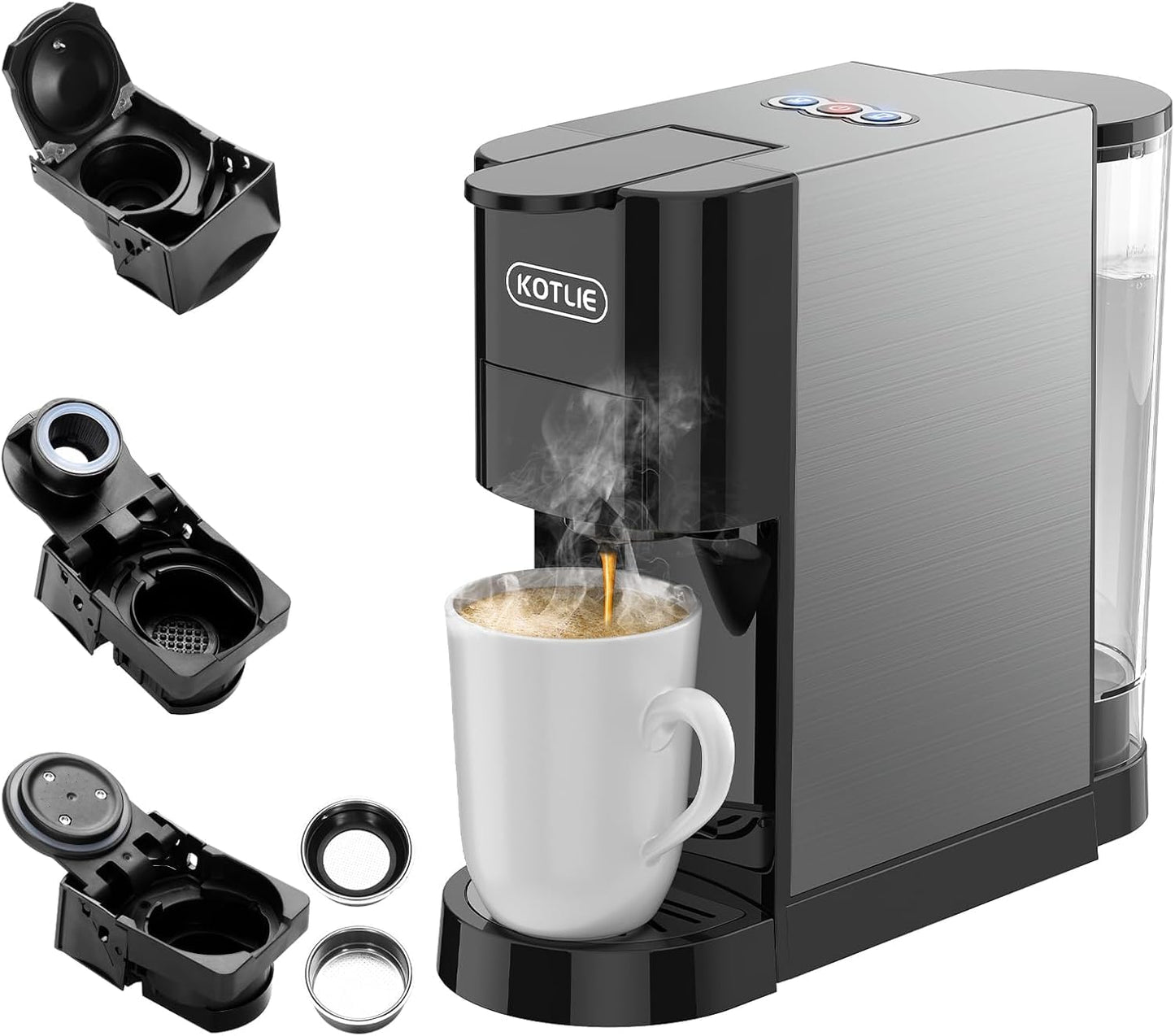 KOTLIE Espresso Kaffeemaschine, 4 in1Kaffeemaschine für NES/DG/Mehl/ESE Kapsel Espressomaschine, 19 Bar