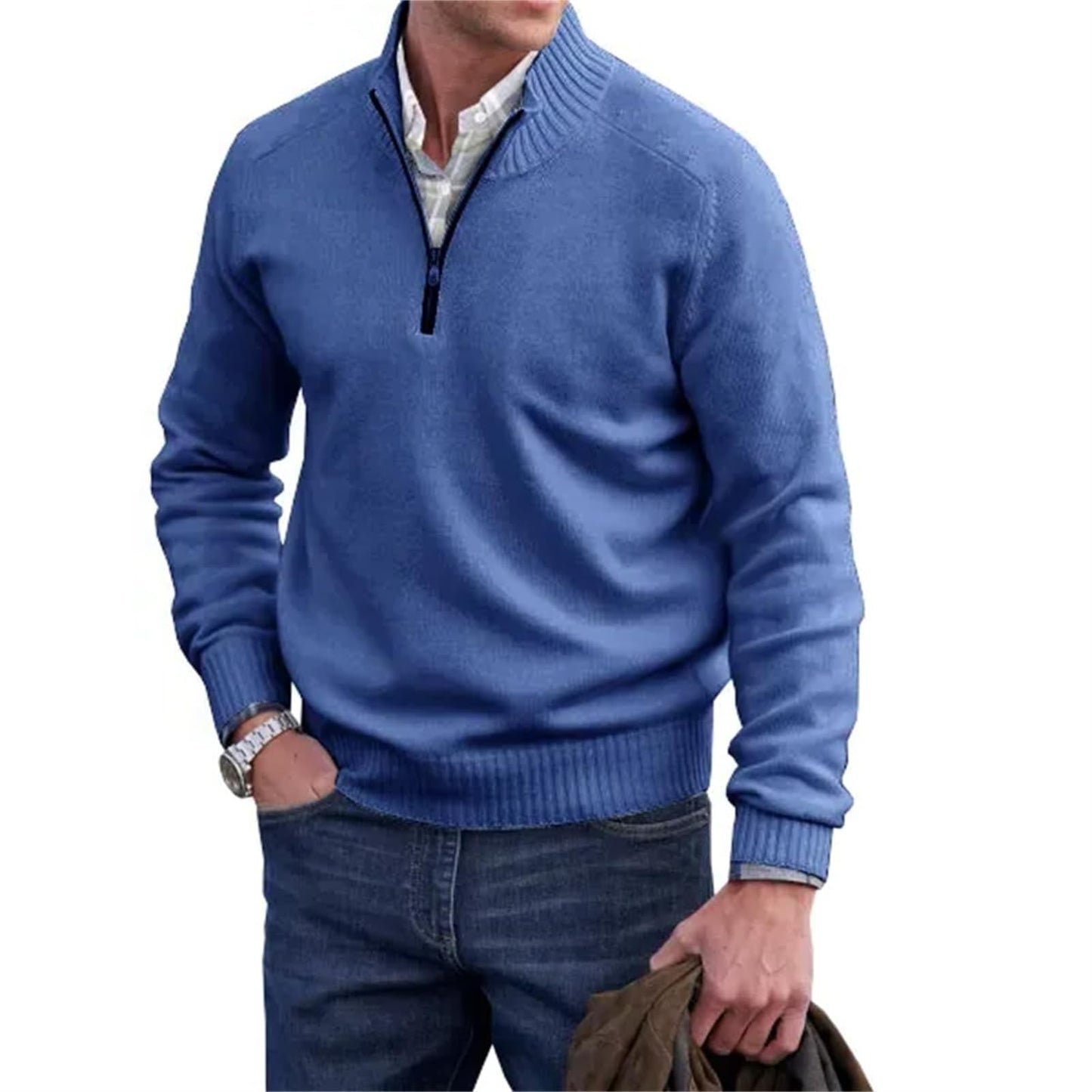 Men’s Cashmere Quarter-Zip Sweater – Soft Knit Stand Collar Pullover