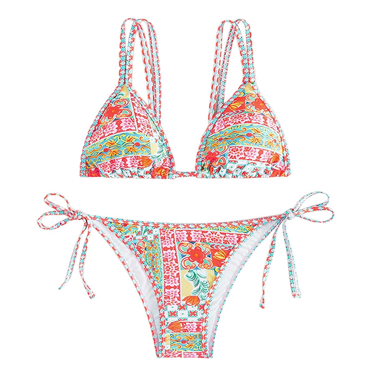 SNOMYRS Women's Triangle Bikini 2-Piece Floral High-Waisted Swimsuit Set