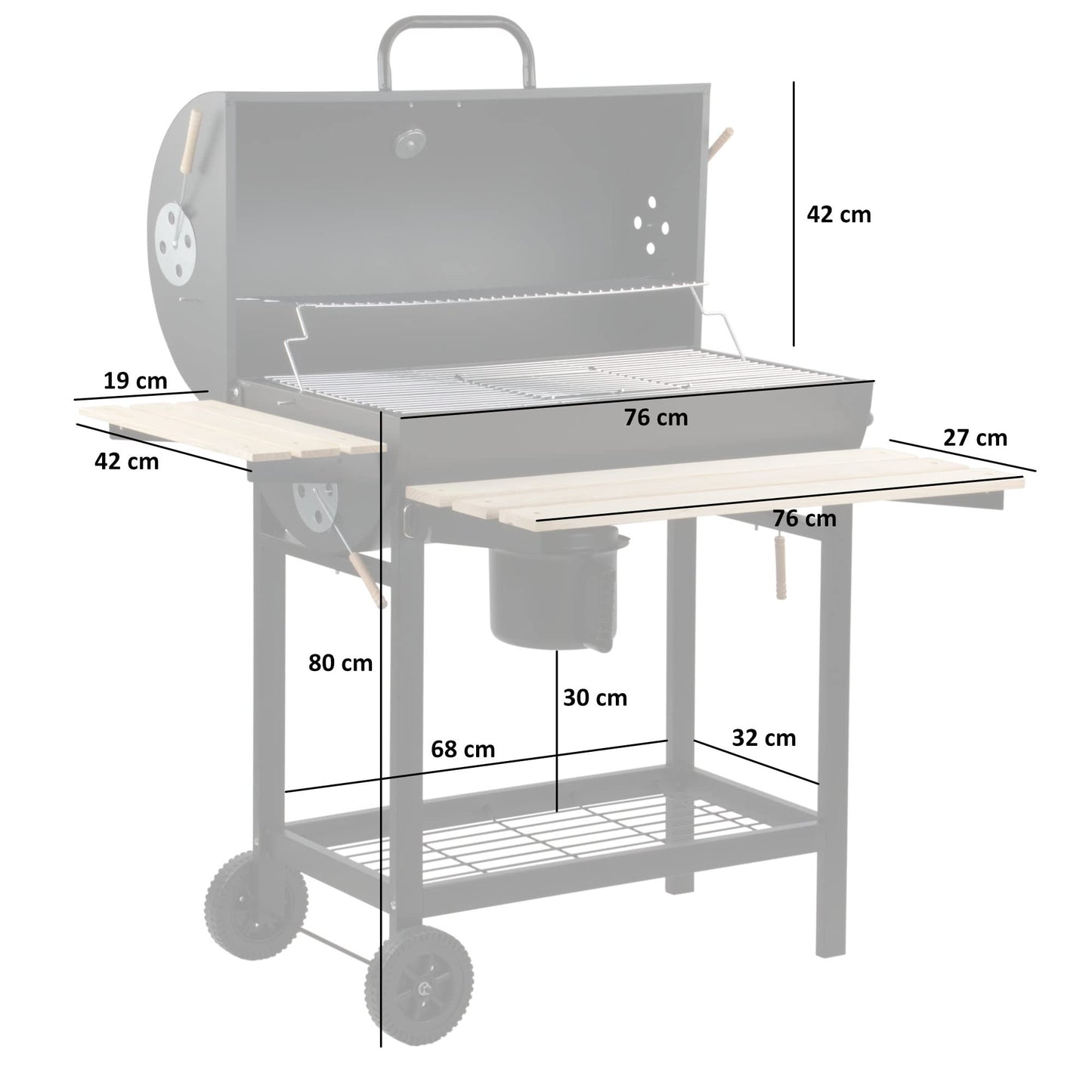 BBQ-TORO charcoal grill truck | Premium charcoal grill cart, smoker, barbecue grill with lid, warm holder rack, foldable storage and much more