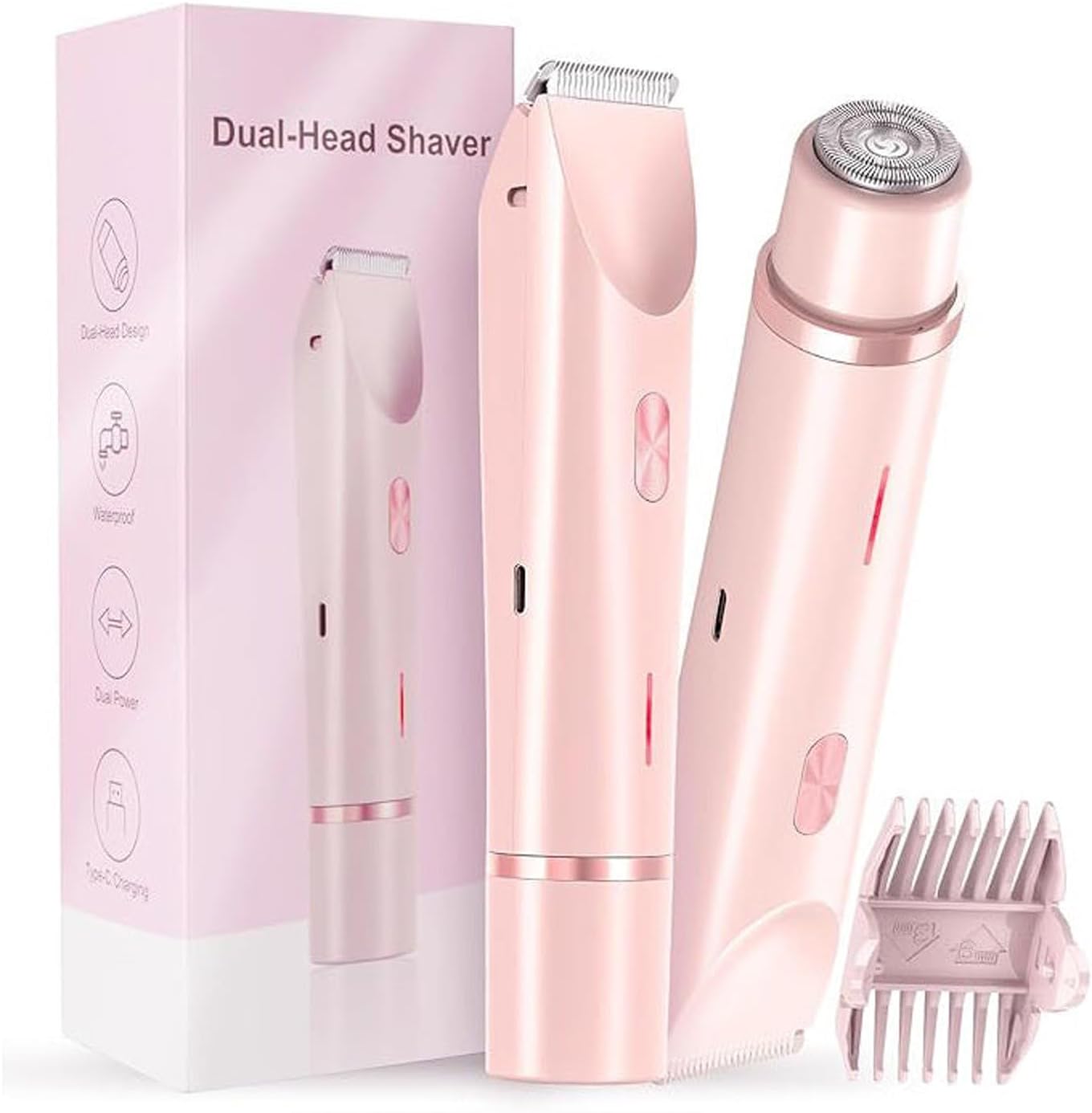 Komfortabler elektrischer 2-in-1-Damenrasierer, Rasierer Damen, Elektrischer Intimrasierer, Bikini Trimmer, Wasserdicht Nass- und Trockenrasierer für Gesicht Körper Bein Bikini
