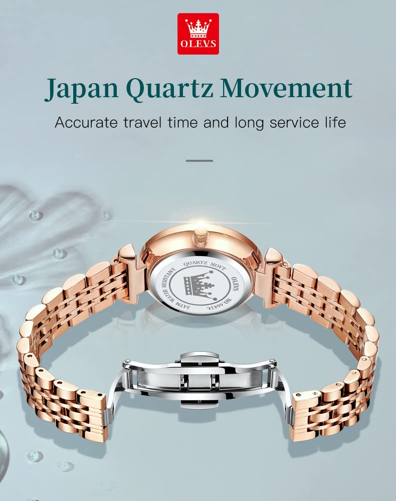 OLEVS Damenuhren Roségold Diamant Kleines Gesicht Edelstahlarmband Analoge Quarz Armbanduhren mit Kalender Leuchtend Wasserdicht Armreif Geschenke Set