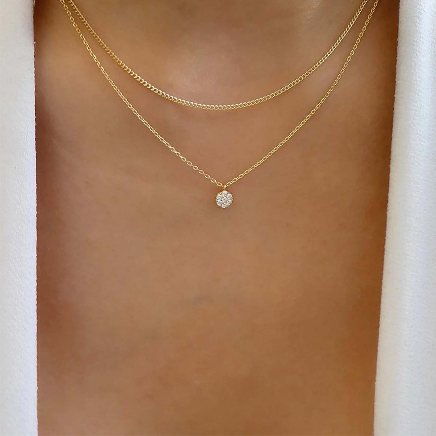 TseenYi Layered CZ Crystal Pendant Necklace