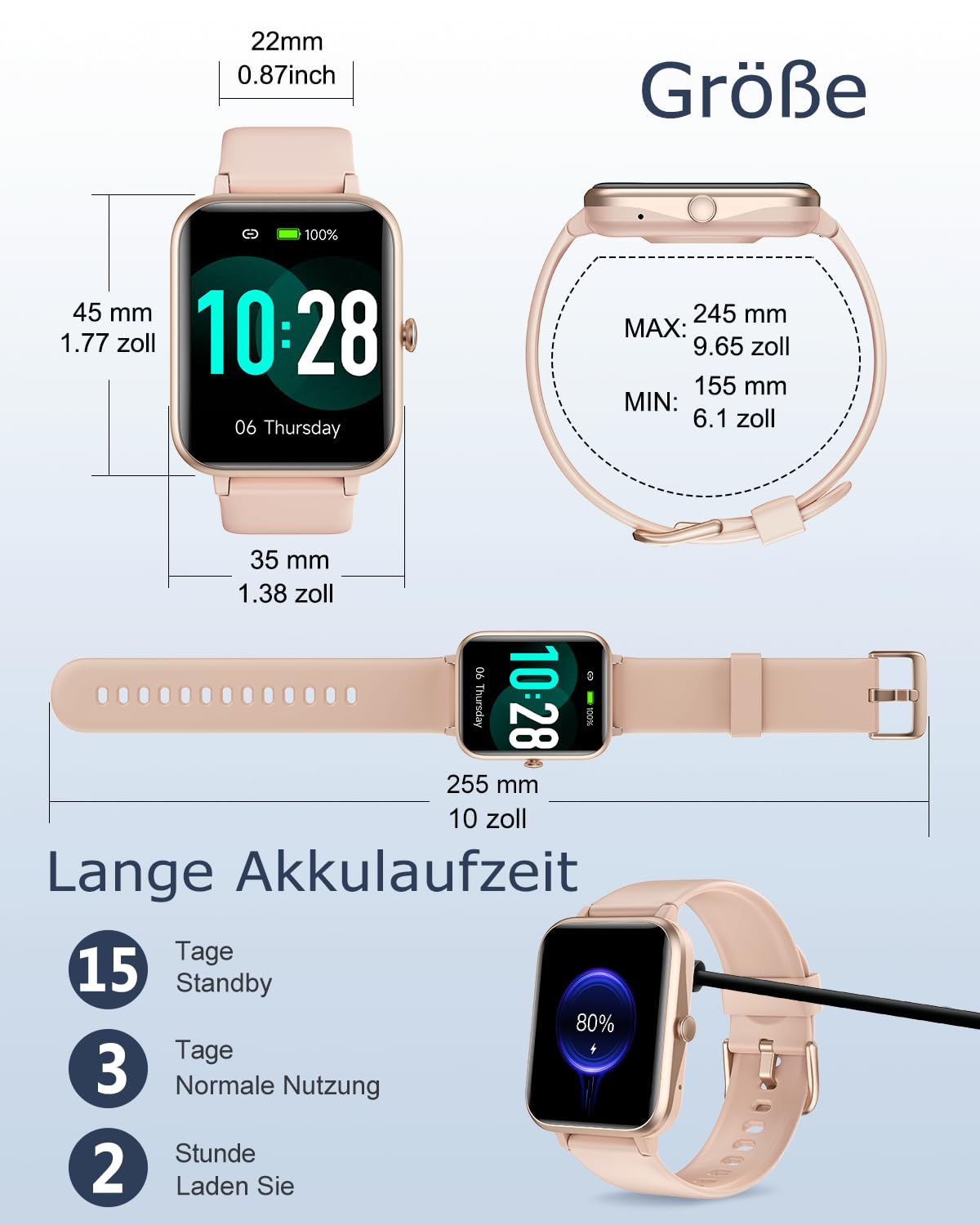 GRV Smartwatch für Damen Herren mit Telefonfunktion,Fitnessuhr mit Pulsmesser SpO2 Schlafmonitor Schrittzähler IP68 Wasserdicht,Multi Sportmodi Smart Watch Fitness Tracker für iOS Android Handy