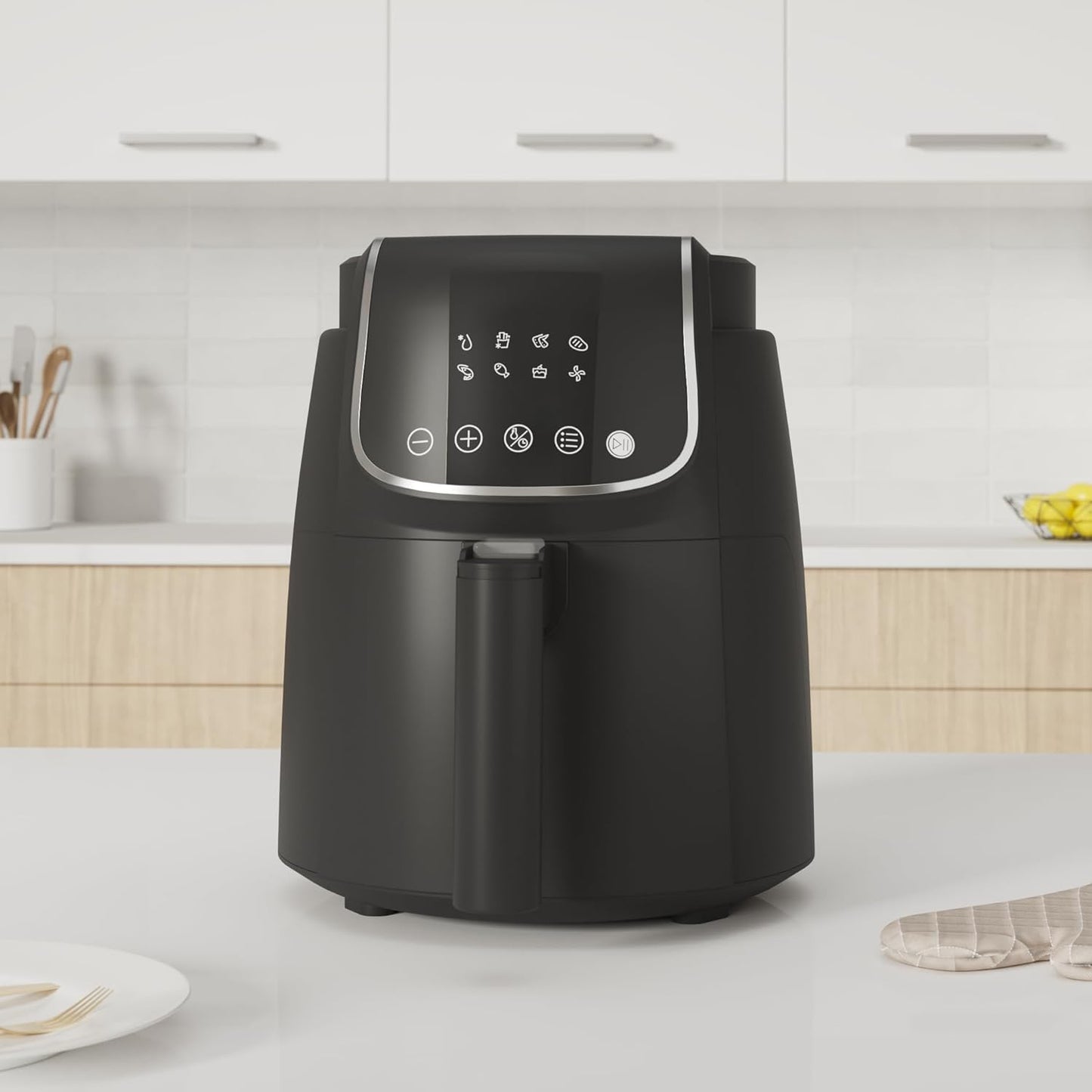 Midea MF-CN40C2 Heißluftfritteuse 4L, Ölfreie Airfryer 1500W, 8 Vorprogrammierte Kochmodi, 35-200℃, Backen, Braten, Grillen, Auftauen, Schüttelalarm, 60-Minuten Timer, 41 Rezepten, Spülmaschinenfest
