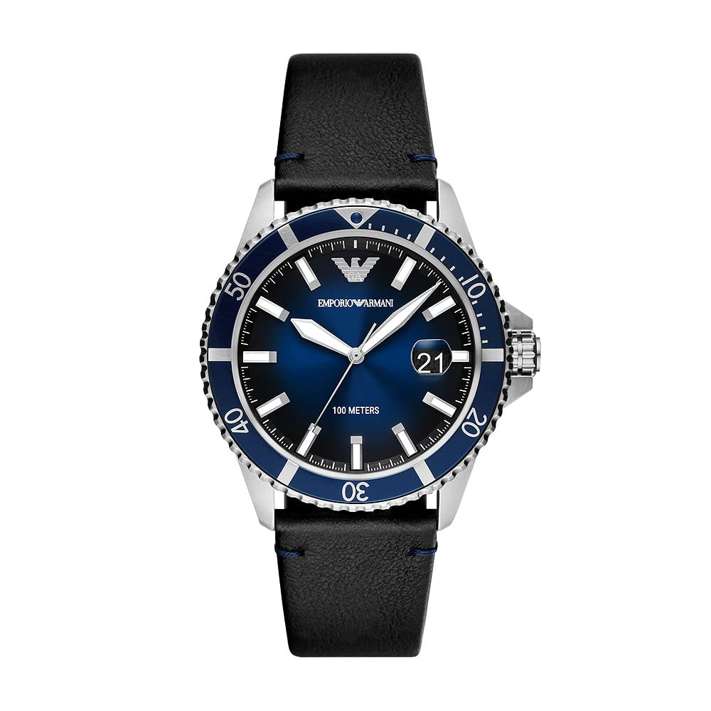 Emporio Armani Uhr für Herren, Quarzwerk und 42mm Gehäusegröße mit Edelstahl-, Leder- oder Silikonarmband