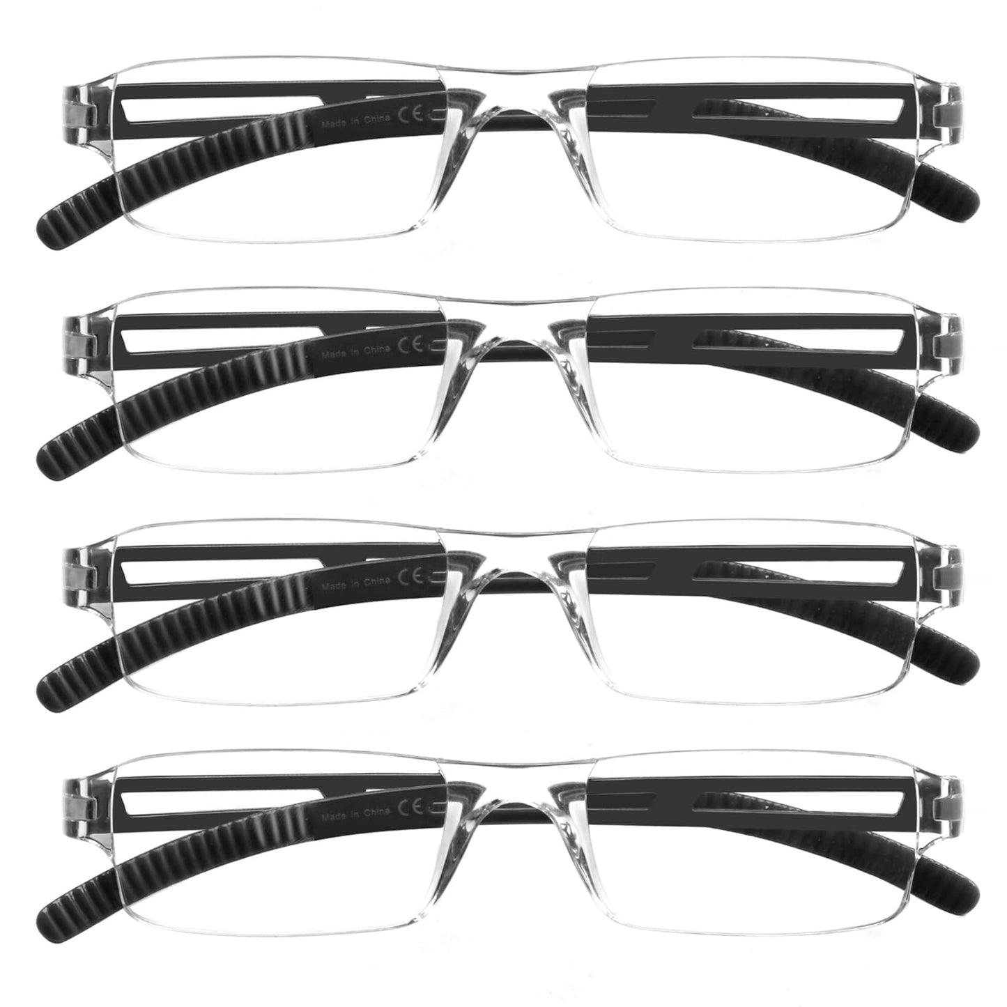 COJWIS Pack of 4 Frameless Reading Glasses for Men and Women, Lightweight and Comfortable, Anti Blue Light Reading Aid / TR90 Glasses (4 Colour Mixing, 2.00, Multiplier_x)