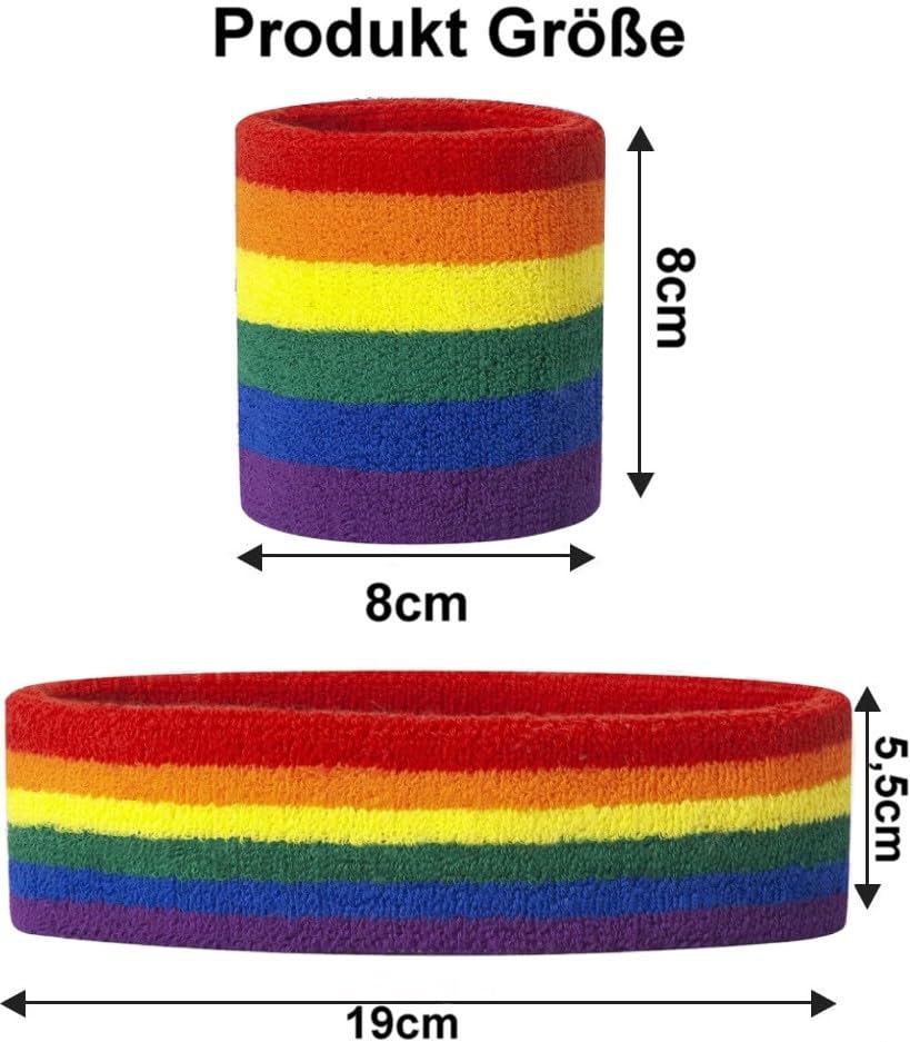 Hatstar 3-teiliges Schweißband Set | 1x Stirnband + 2X Schweißbänder für Handgelenke | Stirnband Damen & Herren | Accessoire für Karneval & Fasching Aerobic Kostüm