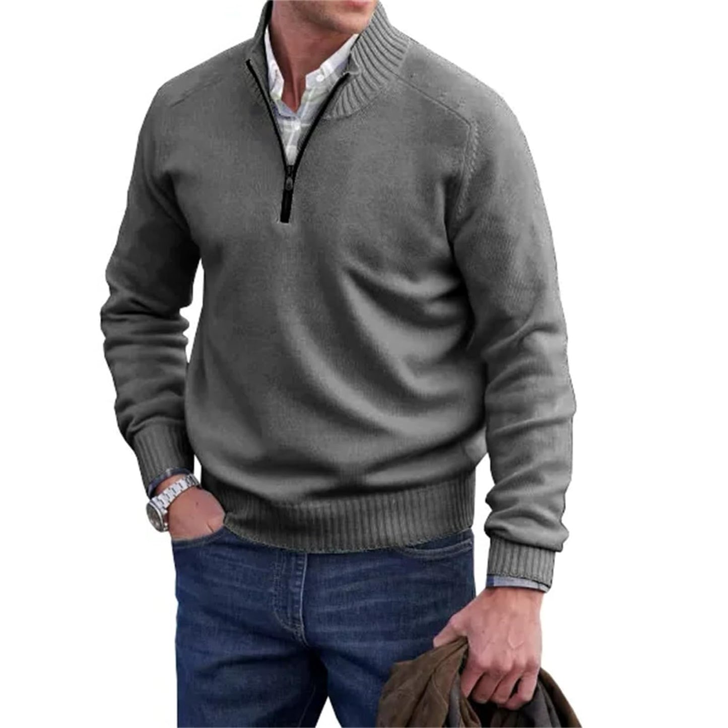Men’s Cashmere Quarter-Zip Sweater – Soft Knit Stand Collar Pullover